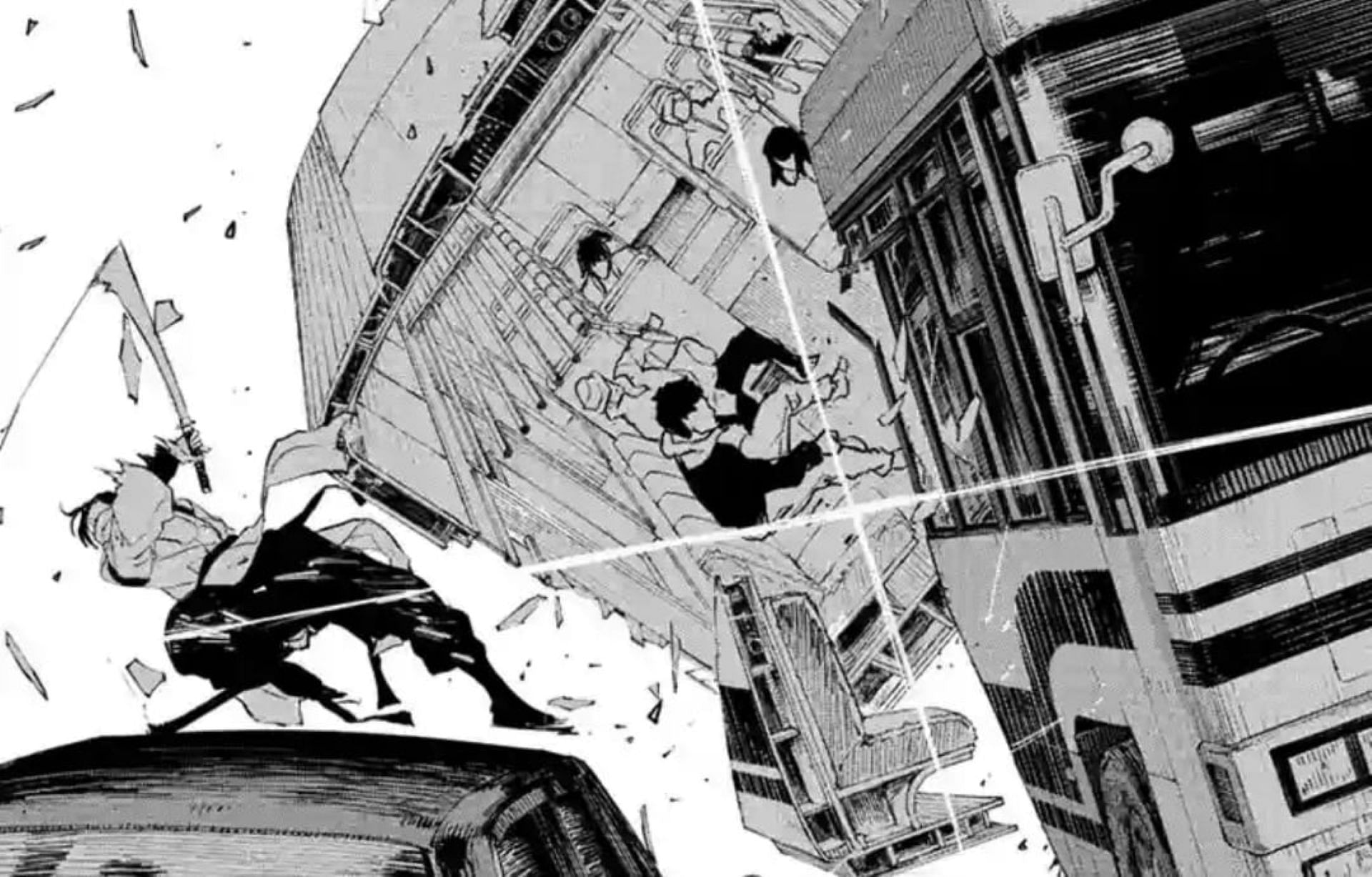 Kuguri cuts through vehicles (Image via Shueisha)