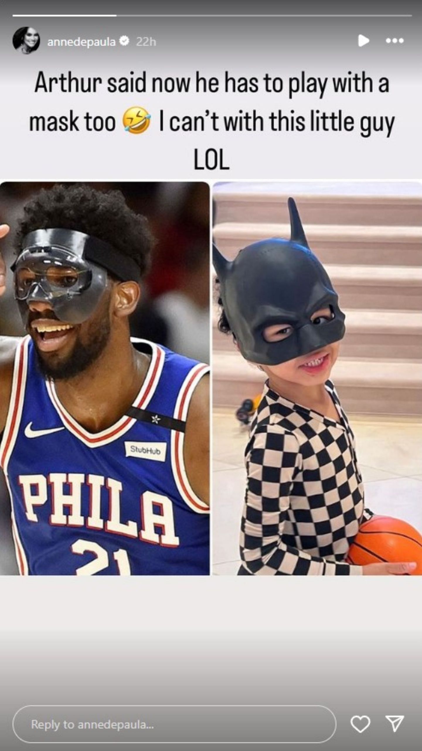 Embiid&#039;s wife shared how their son Arther wants to be like his father (Instagram/@annedepaula)