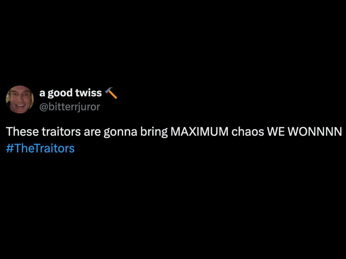 Traitors fans react to new traitors (Image via X/@bitterrjuror)