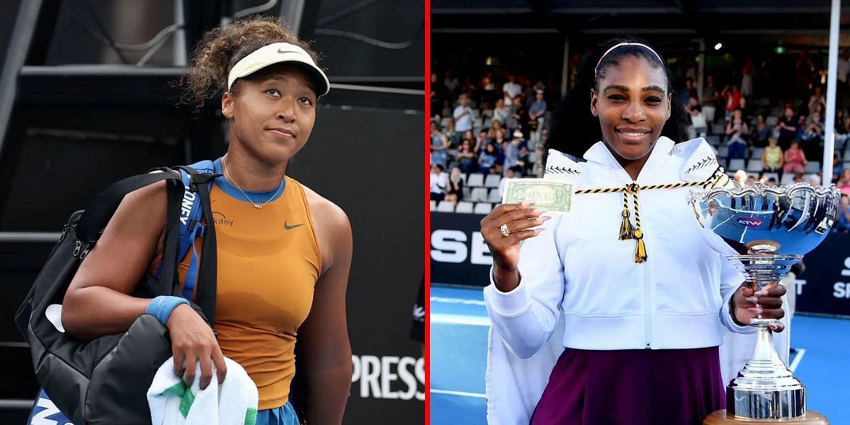 Naomi Osaka (L) Serena Williams with the ASB Classic trophy in 2020 (R) | Getty