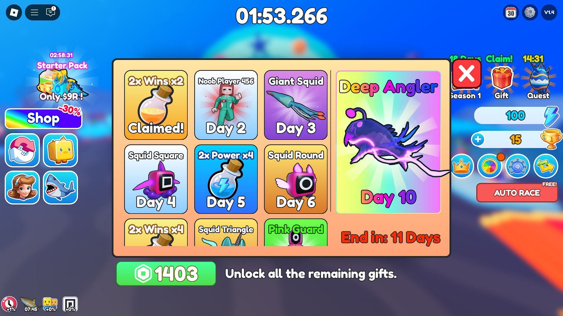 The Squid Game Event rewards (Image via Roblox)