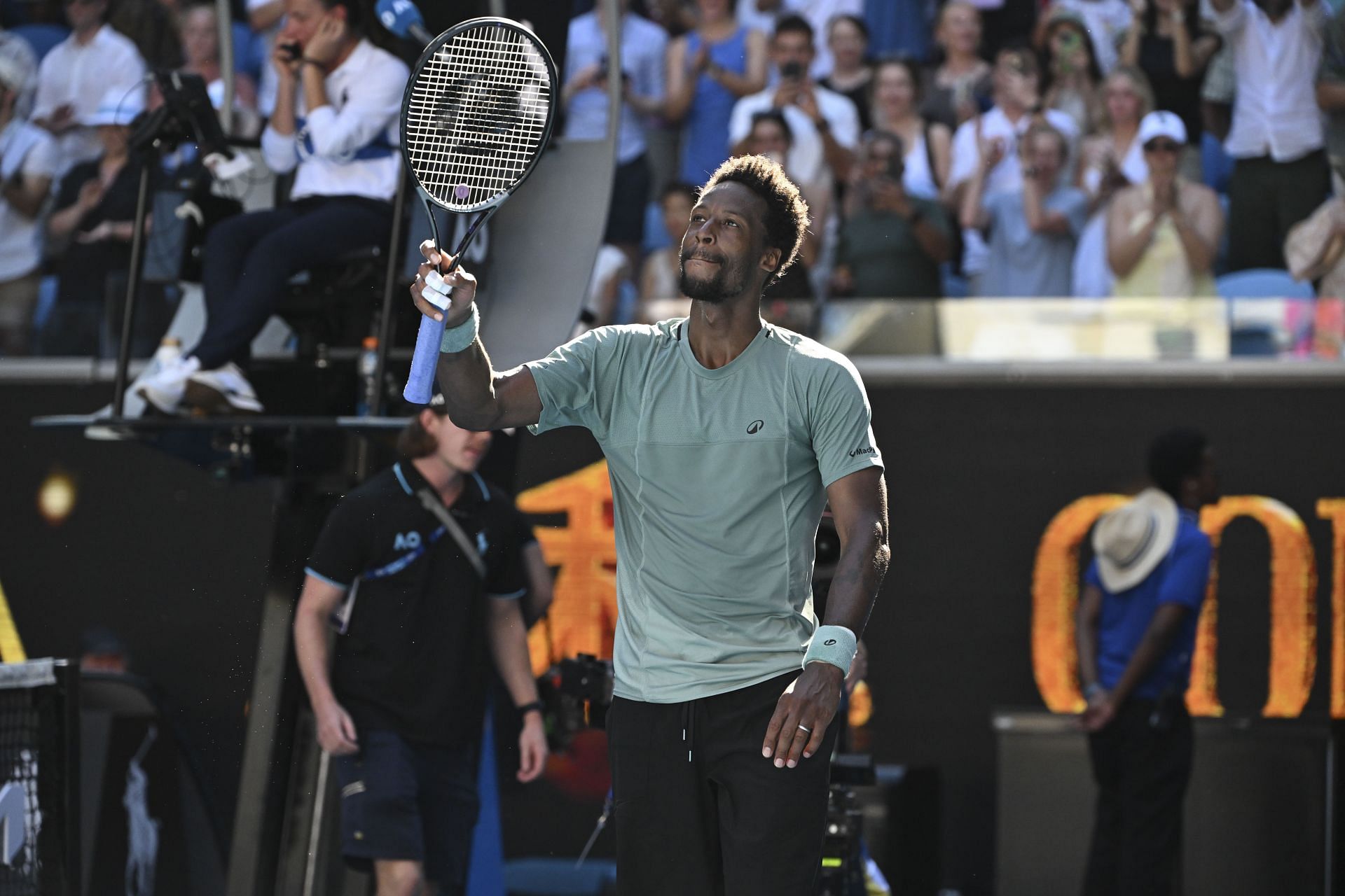 Gael Monfils celebrates after his third round match at the 2025 Australian Open - Source: Getty