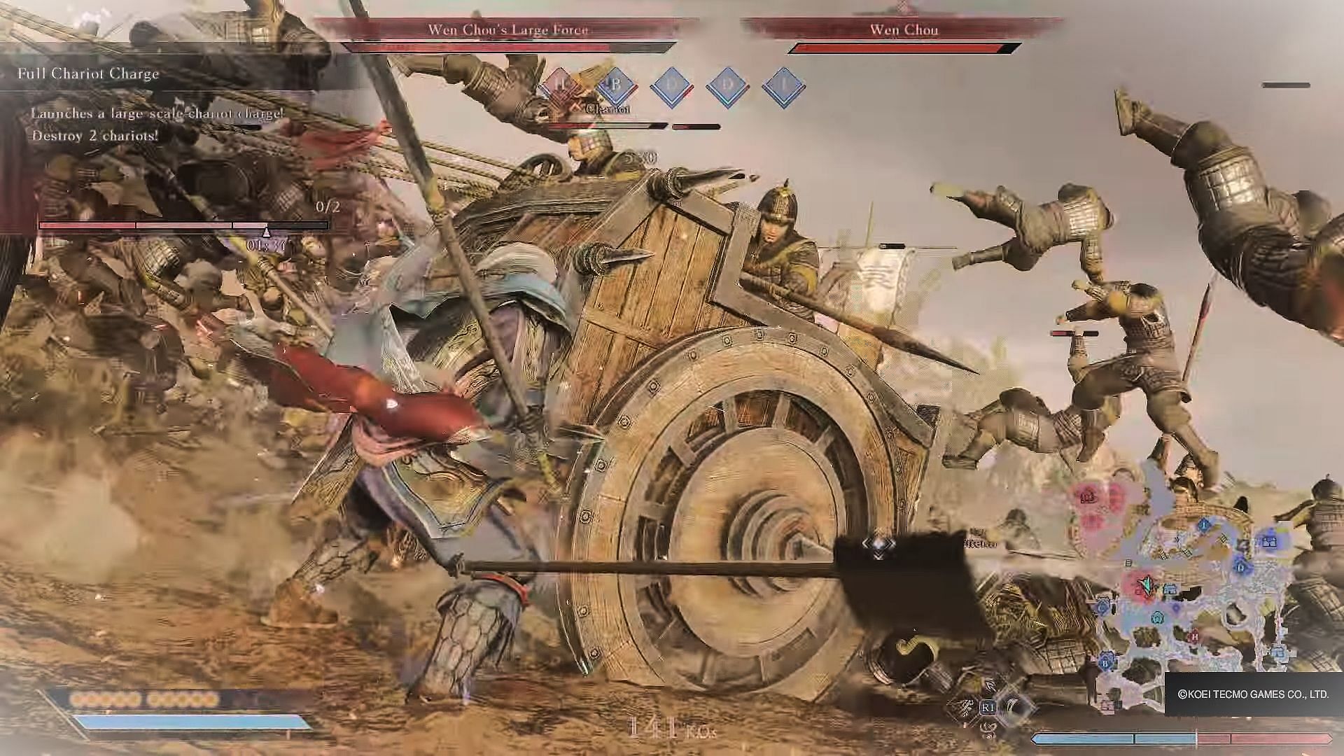 Companion swap + taking down the chariot in Battle of Baima and Yanjin&#039; Dynasty Warriors Origins (Image via Koei Tecmo)