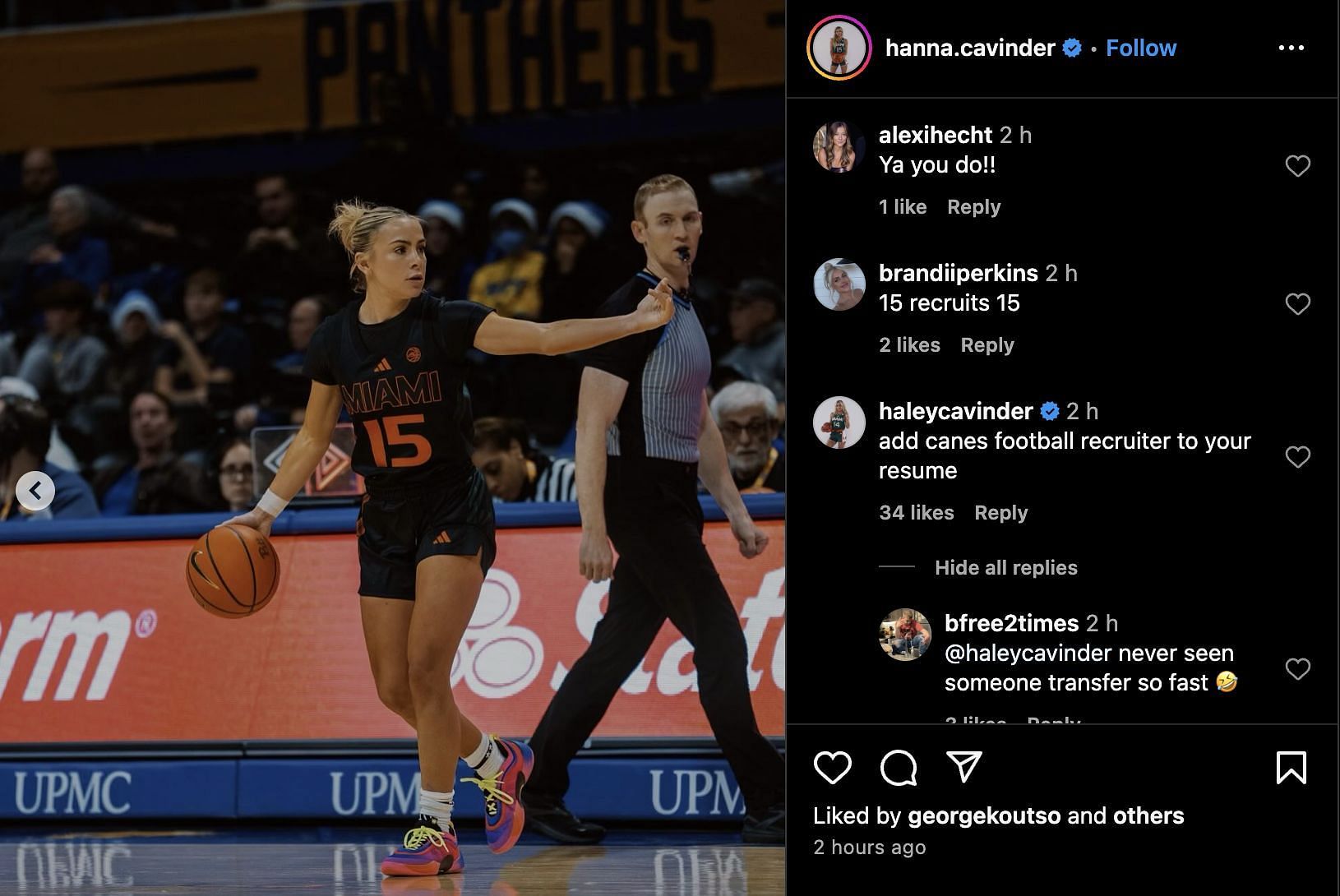 Haley Cavinder&#039;s comment (Credits: Instagram/@cavindertwins)