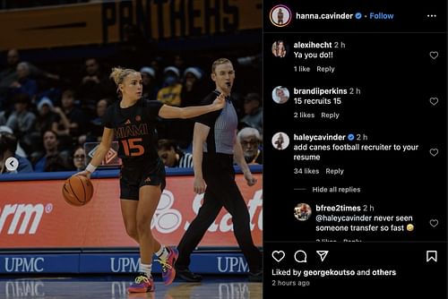 Haley Cavinder's comment (Credits: Instagram/@cavindertwins)