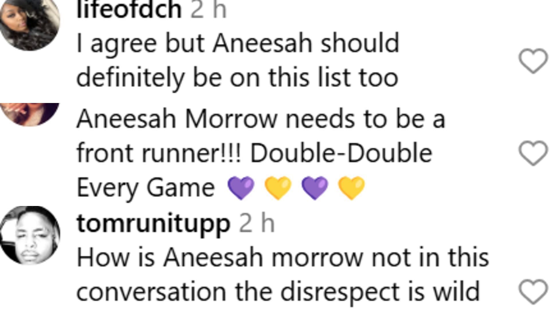 Fans believed LSU star Aneesah Morrow deserved a mention in the National Player of the Year race. (Source: https://www.instagram.com/p/DE0BIA1vx78/?utm_source=ig_web_copy_link&amp;img_index=4)