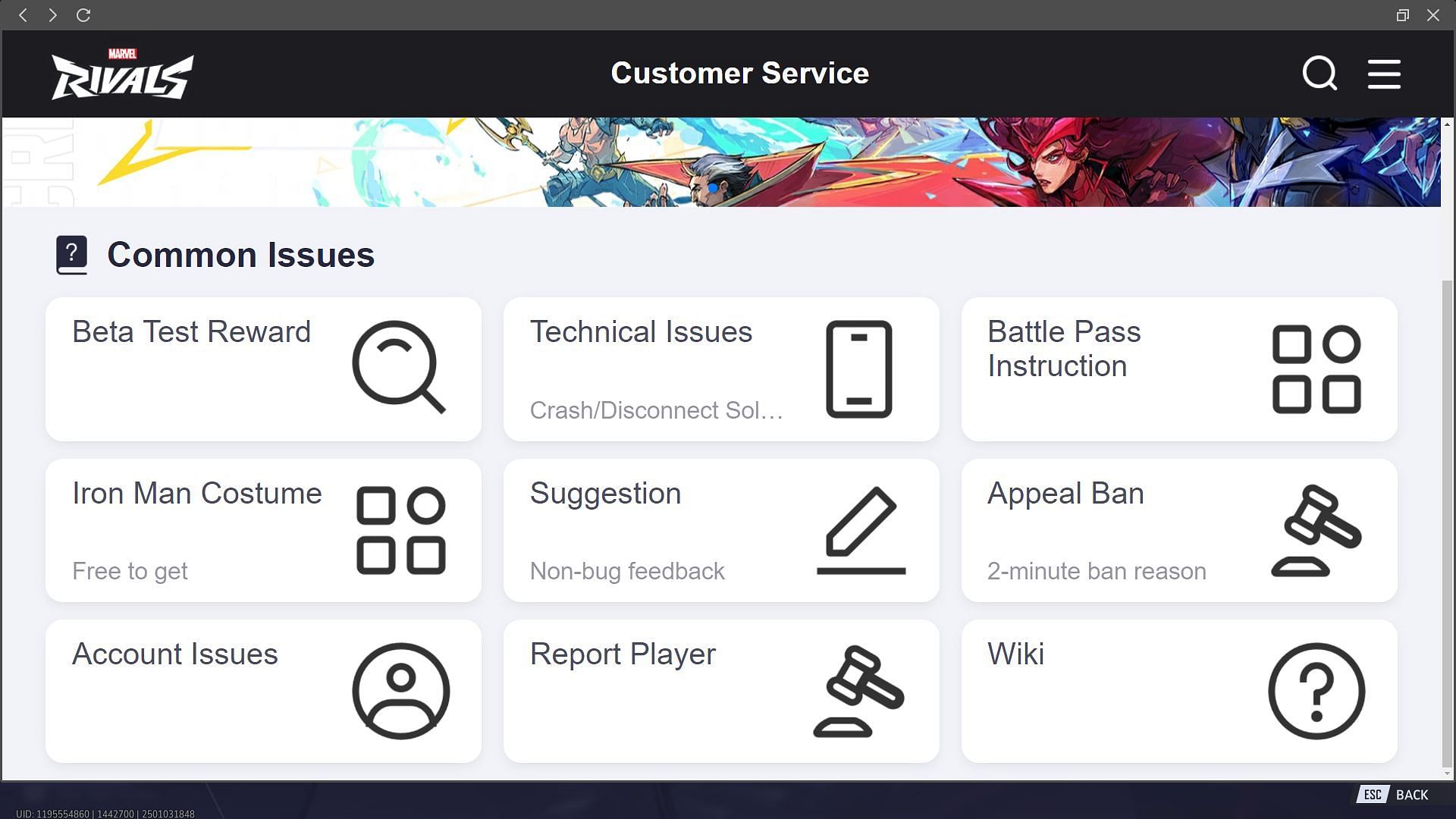 Appeal Ban option with other in-game issue categories (Image via NetEase Games)