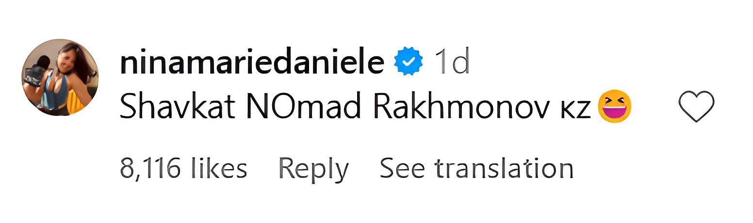 Nina-Marie Daniele&#039;s comment on @ufc&#039;s Instagram post.