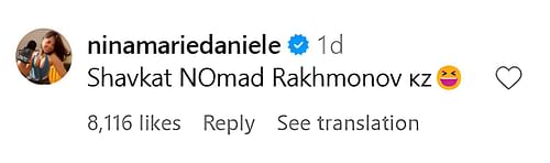 Nina-Marie Daniele's comment on @ufc's Instagram post.