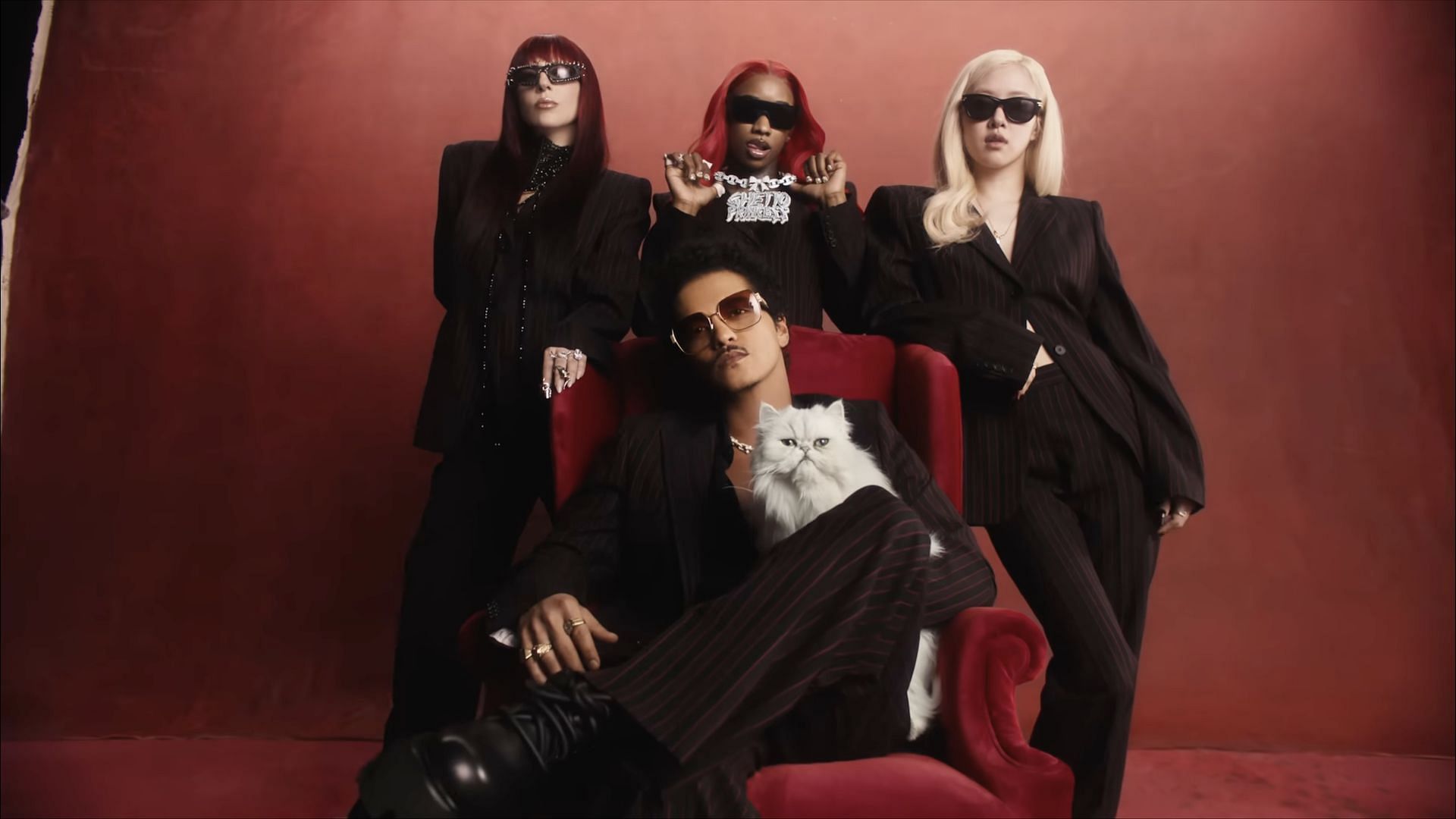 Lady Gaga, Sexyy Red, Bruno Mars, and Ros&eacute; in the official music video for 