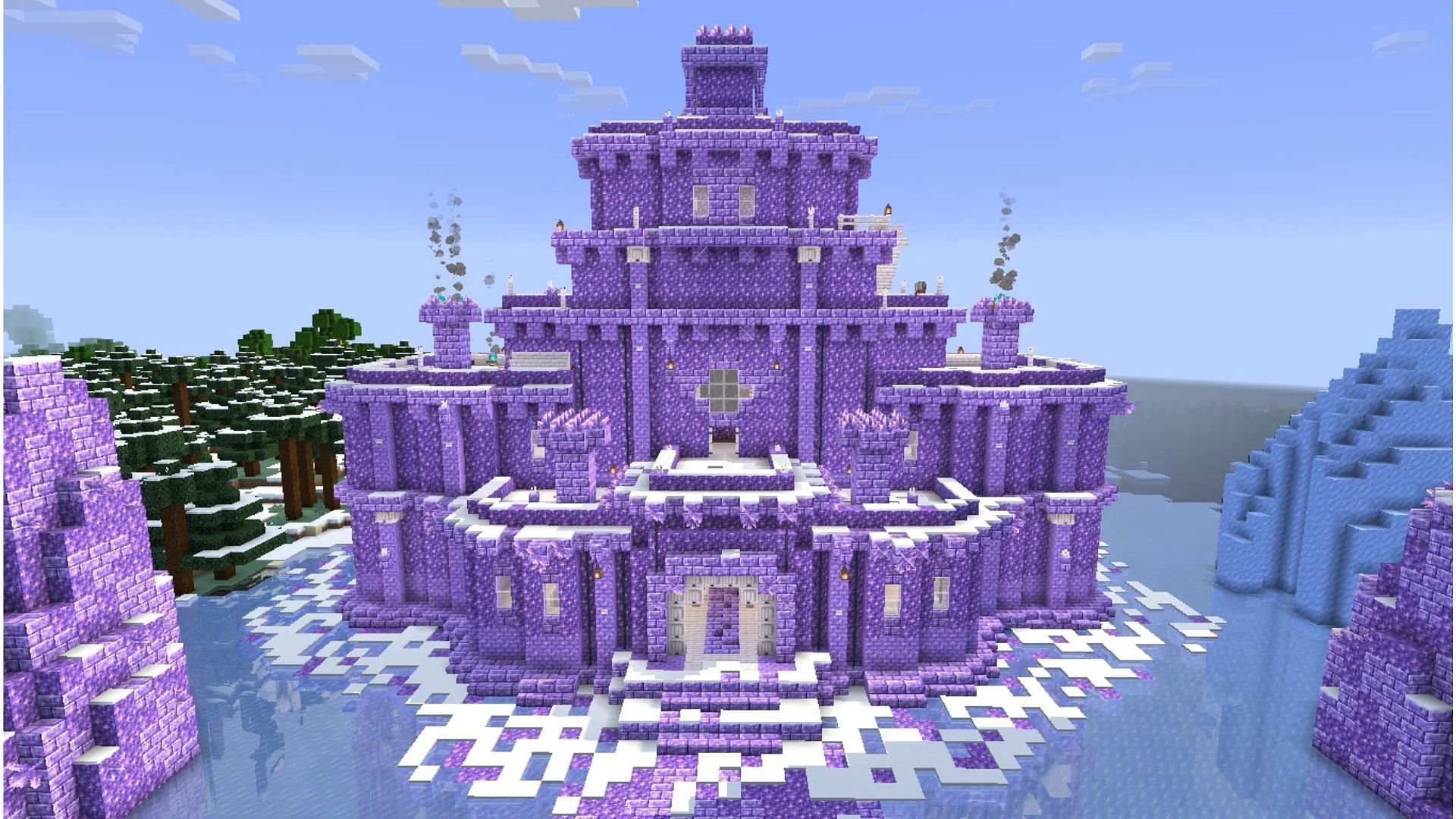 Amethyst castle built in Minecraft