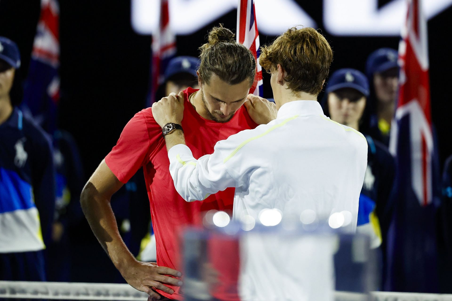 Jannik Sinner consoles Alexander Zverev at the 2025 Australian Open | Image Source: Getty