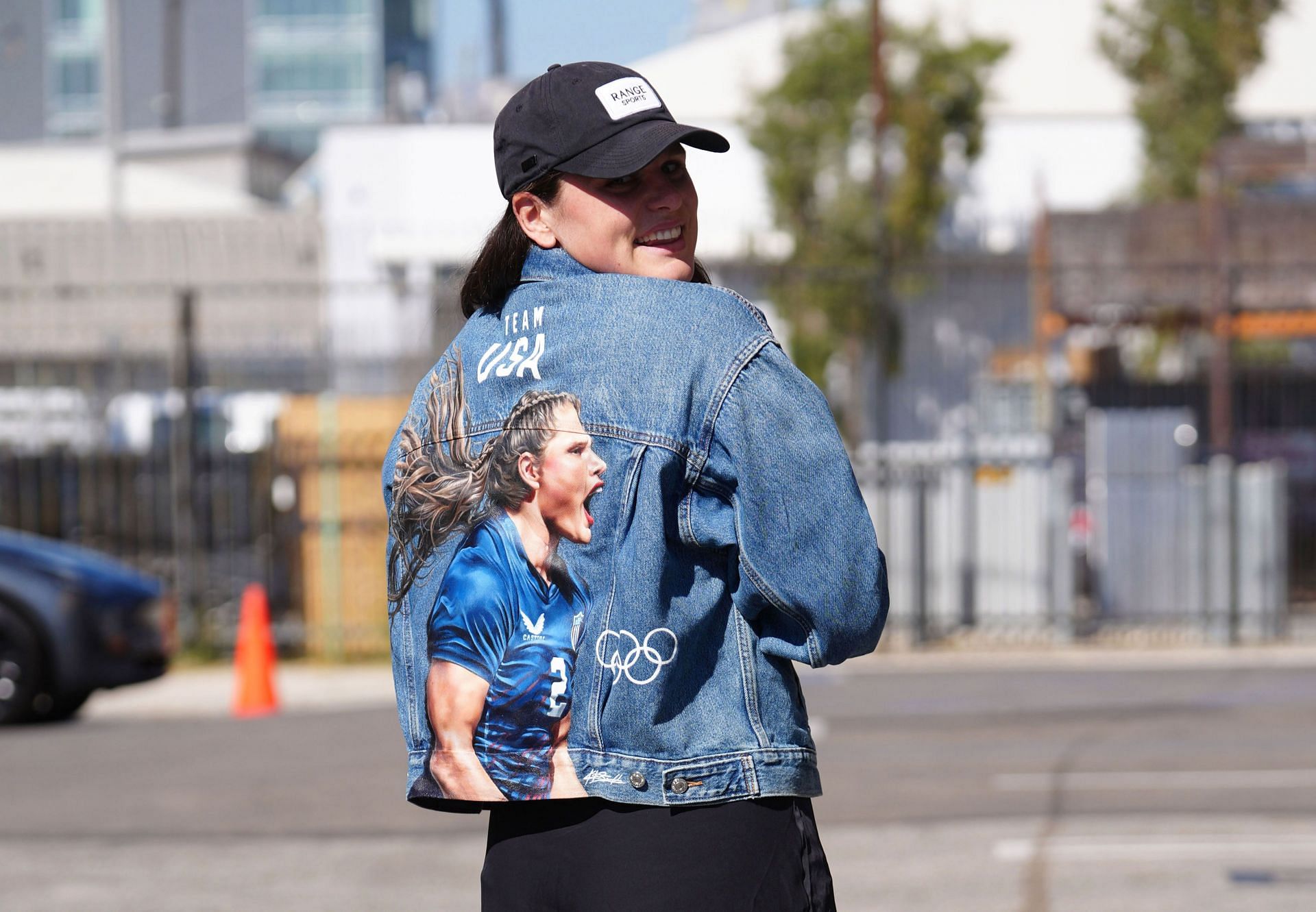 Ilona Maher donning a denim jacket and black cap during the Dancing With the Stars rehearsal in Los Angeles (Image via: Getty Images)