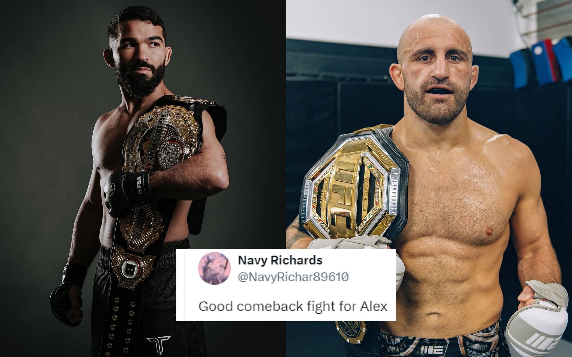 Fans react to Patricio Pitbull (left) calling out Alexander Volkanovski (right). [Images courtesy: @bellatormma and @alexvolkanovski on Instagram] 