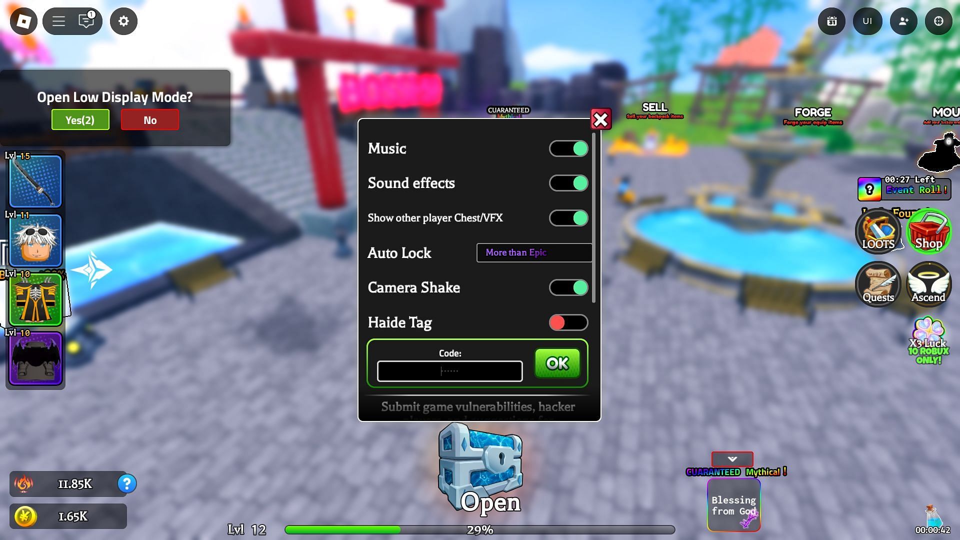 Codebox in Anime Lootify (Image via Roblox)