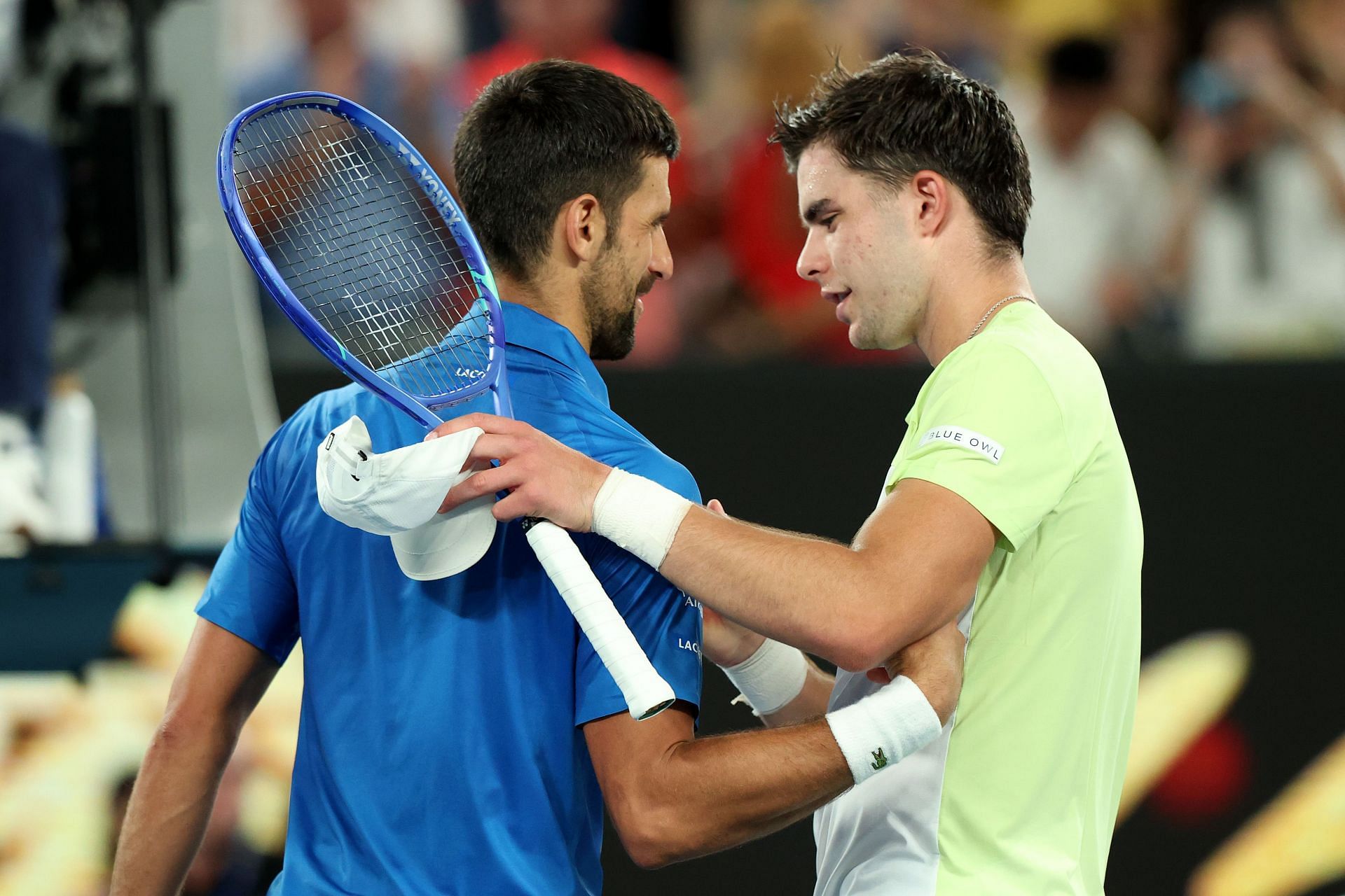 Novak Djokovic and Jaime Faria. Source: Getty