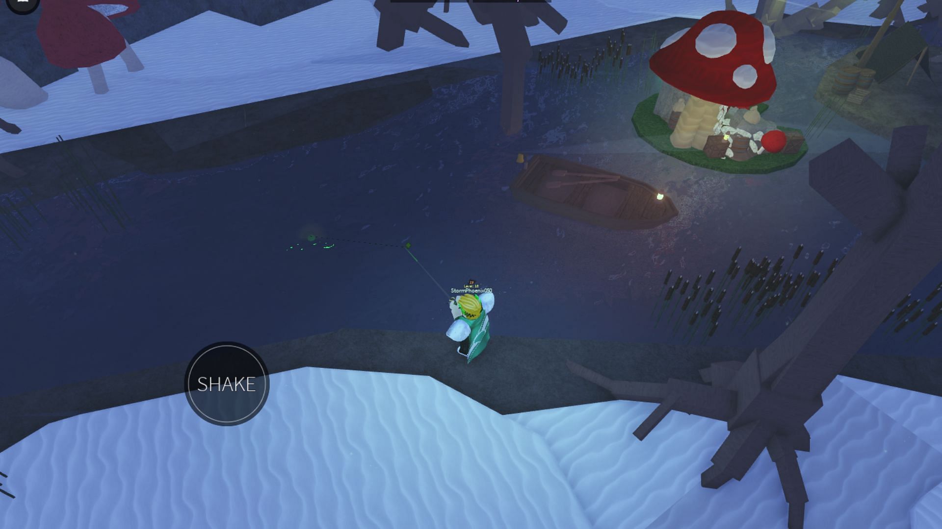 This area in Mushgrove Swamp is best for fishing alligators (Image via Roblox)