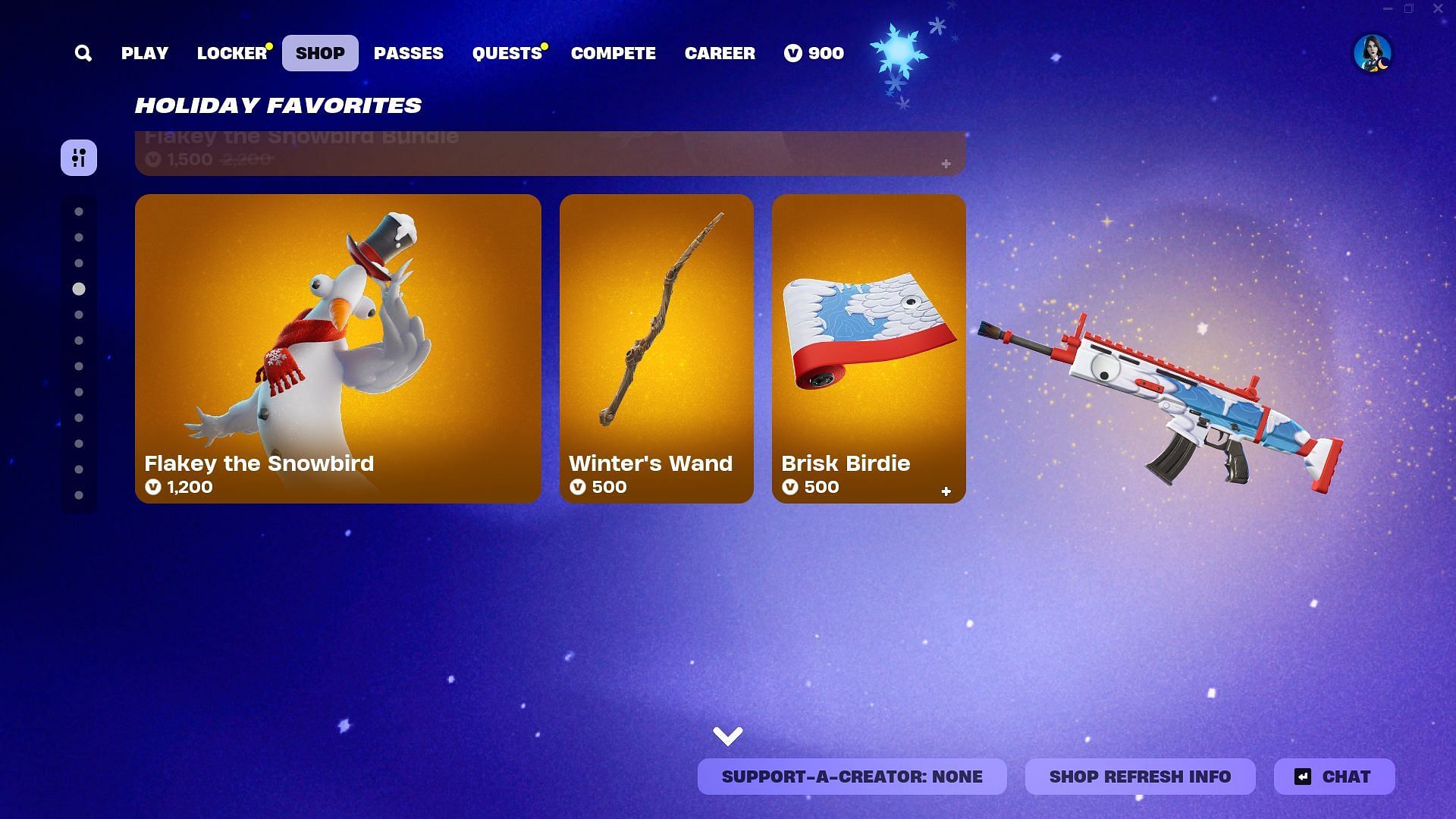 You can purchase additional cosmetic items related to Flakey The Snowbird (Image via Epic Games)