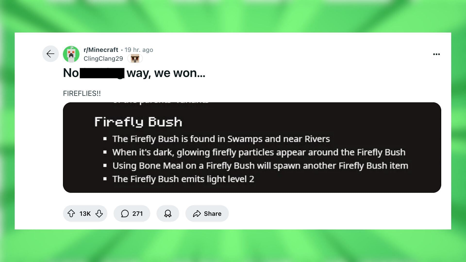 Firefly bushesh will soon be added to the game (Image via Reddit/ClingClang29)