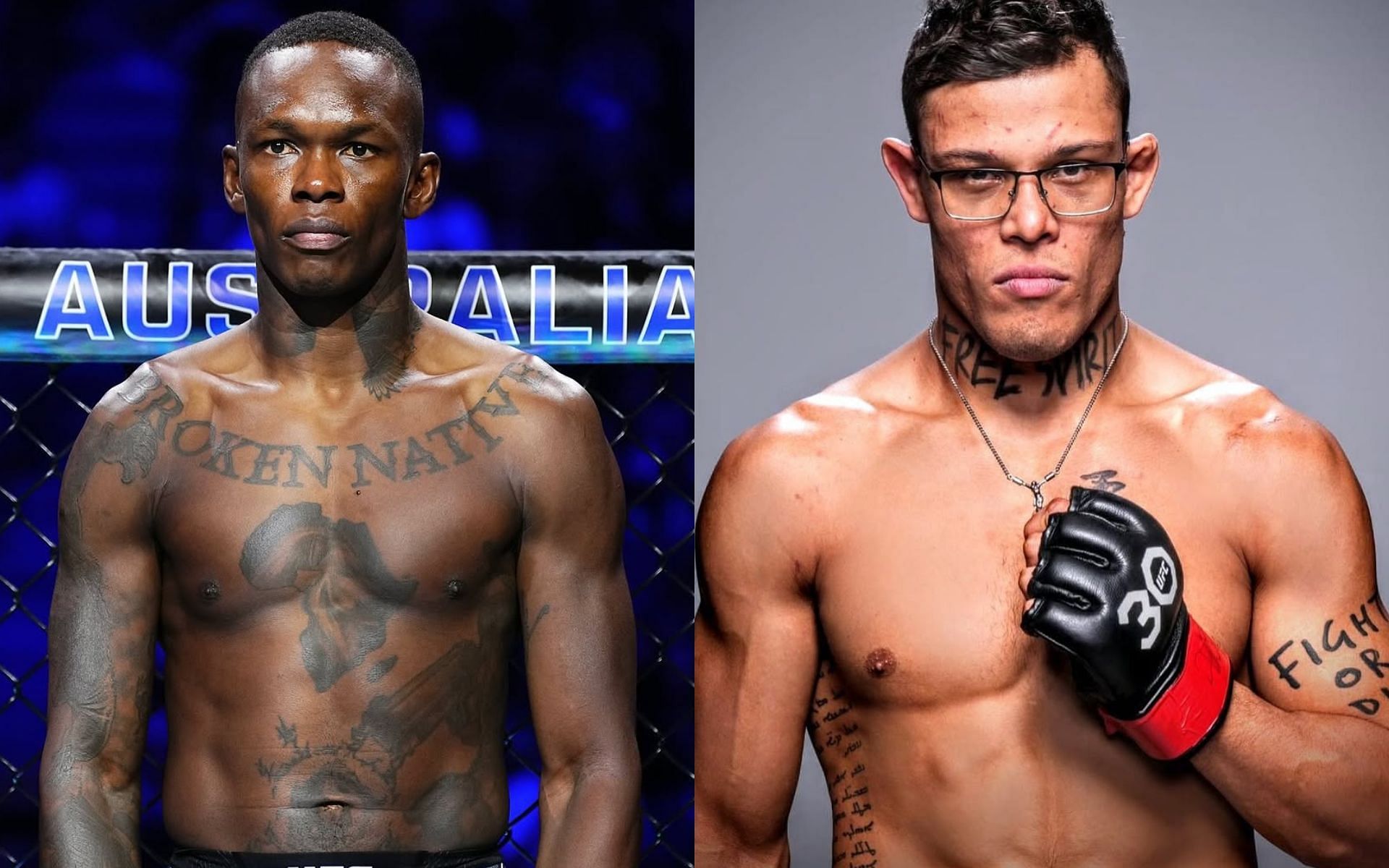 Caio Borralho (right) disagrees to Israel Adesanya (left) claiming that the middleweight division is boring without him. [Images courtesy: @caioborralho and @ufceurope on Instagram]