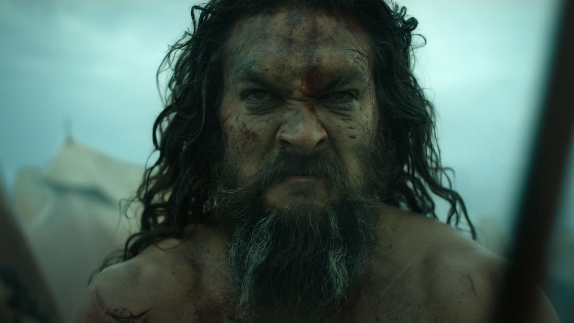 Jason Momoa playing Baba Voss protecting his family. A still from See. (Image via Apple TV)