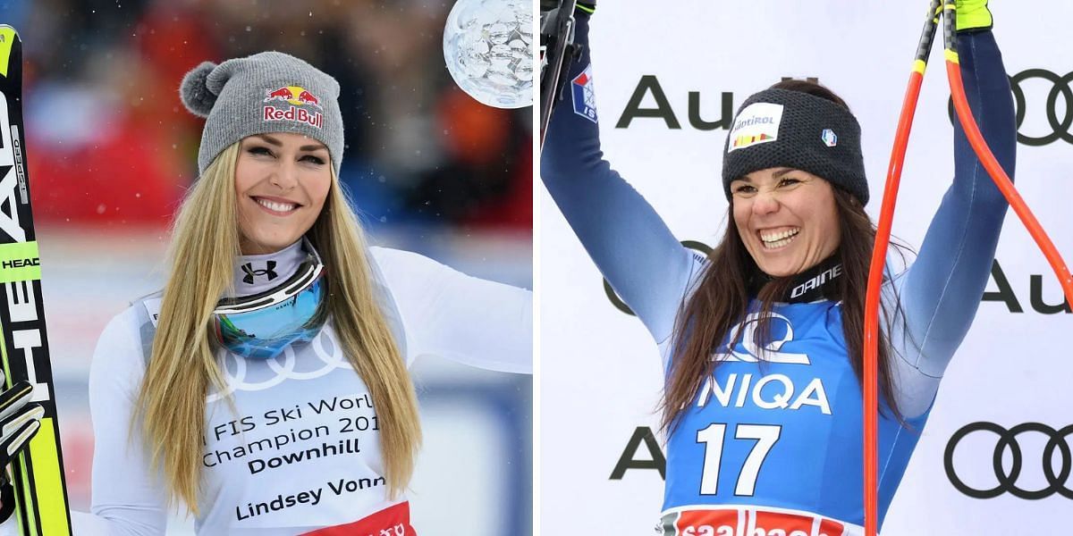 Nicol Delago (R) makes her feelings known for Lindsey Vonn (L). PHOTO: Both from Getty Images