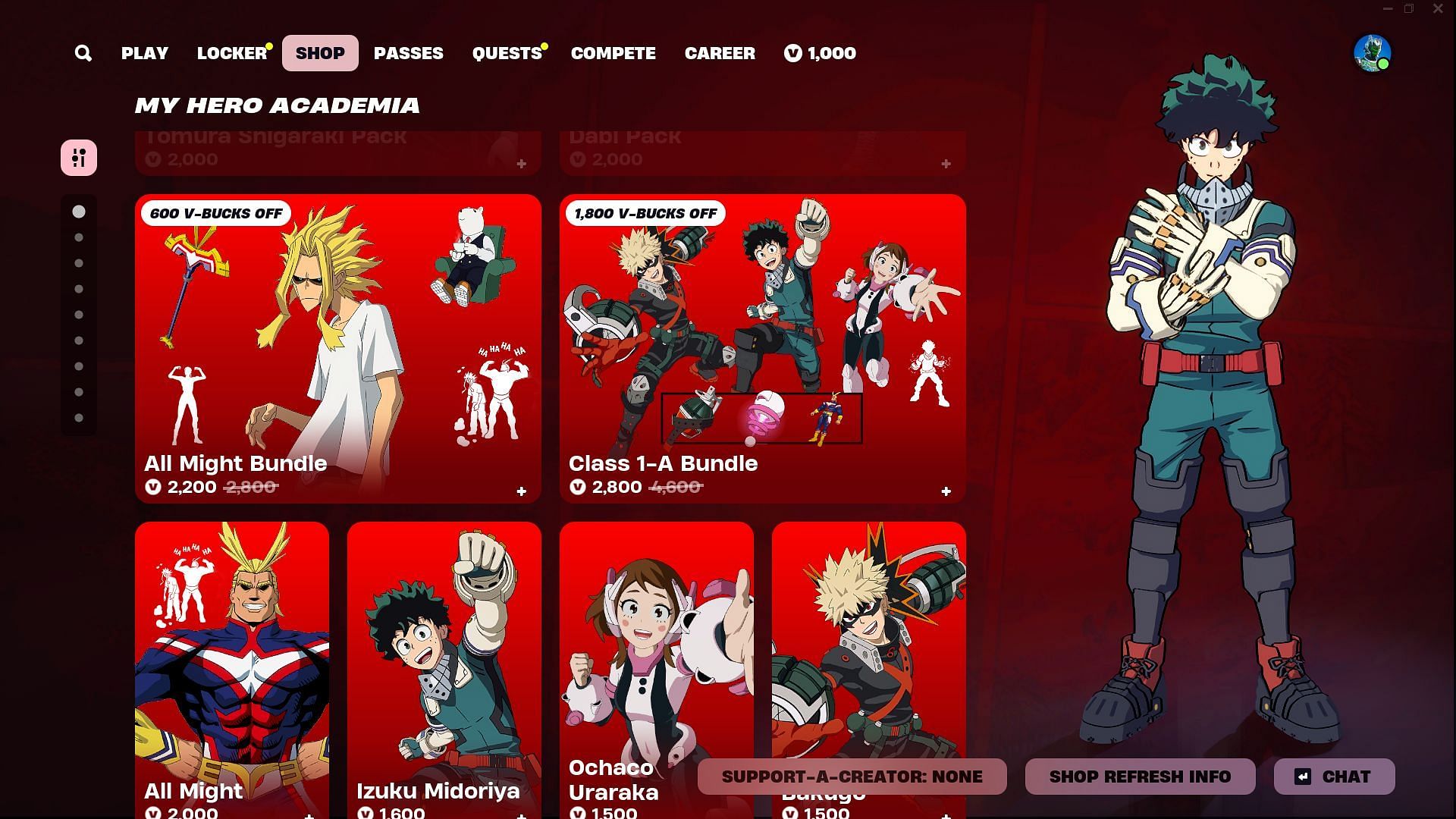 You can now purchase the Izuku Midoriya, Katsuki Bakugo, and Ochaco Uraraka (My Hero Academia) skins in Fortnite (Image Epic Games)