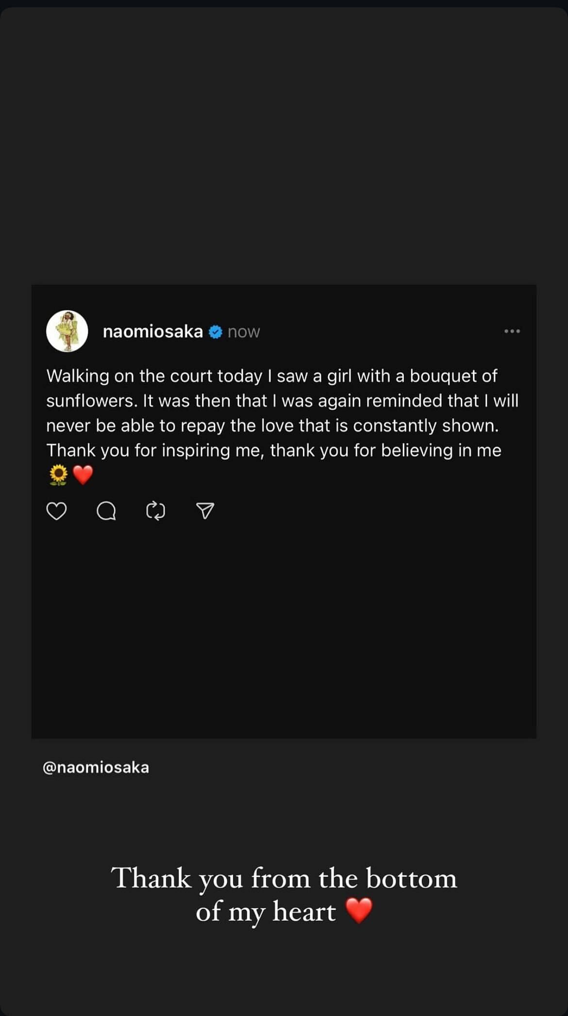 Naomi Osaka thanks her fans after withdrawing from the Australian Open I Image Source: Instagram