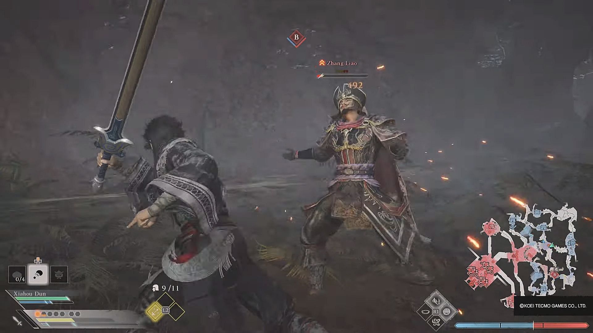 1 v 1 with Zhang Liao in Dynasty Warriors Origins (Image via Koei Tecmo)