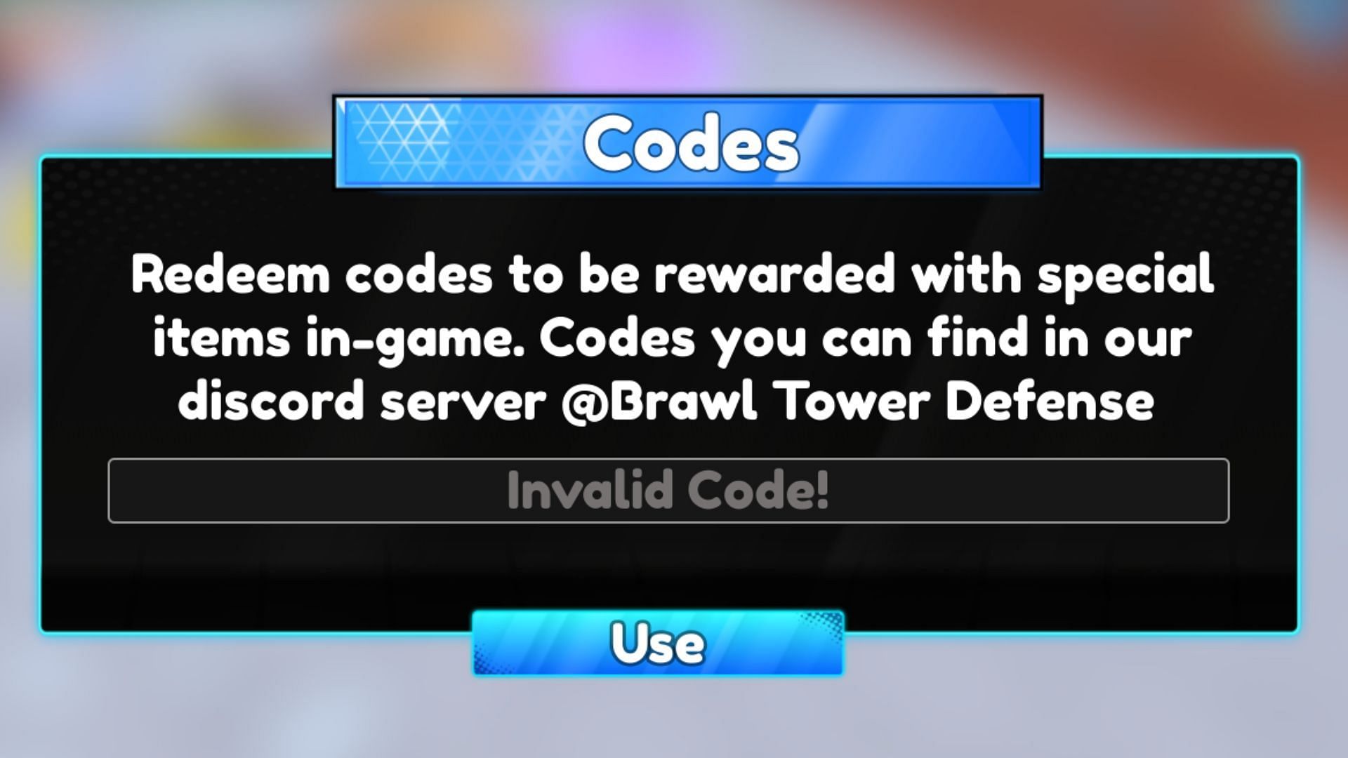 Brawl Tower Defense invalid code issue (Image via Roblox)