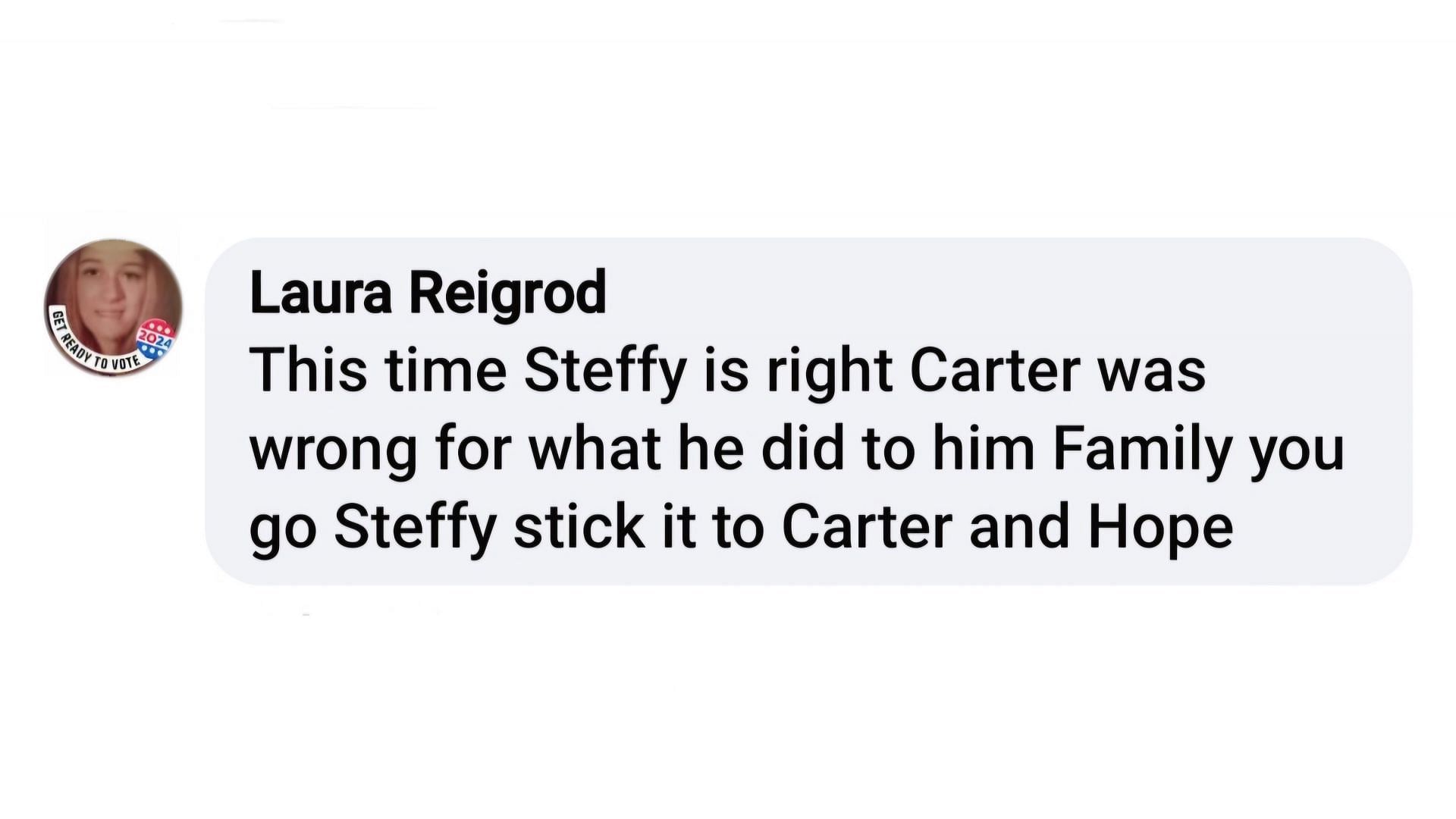 A fan expresses support for Steffy and her decision (Image via Facebook/@Mary Ray)