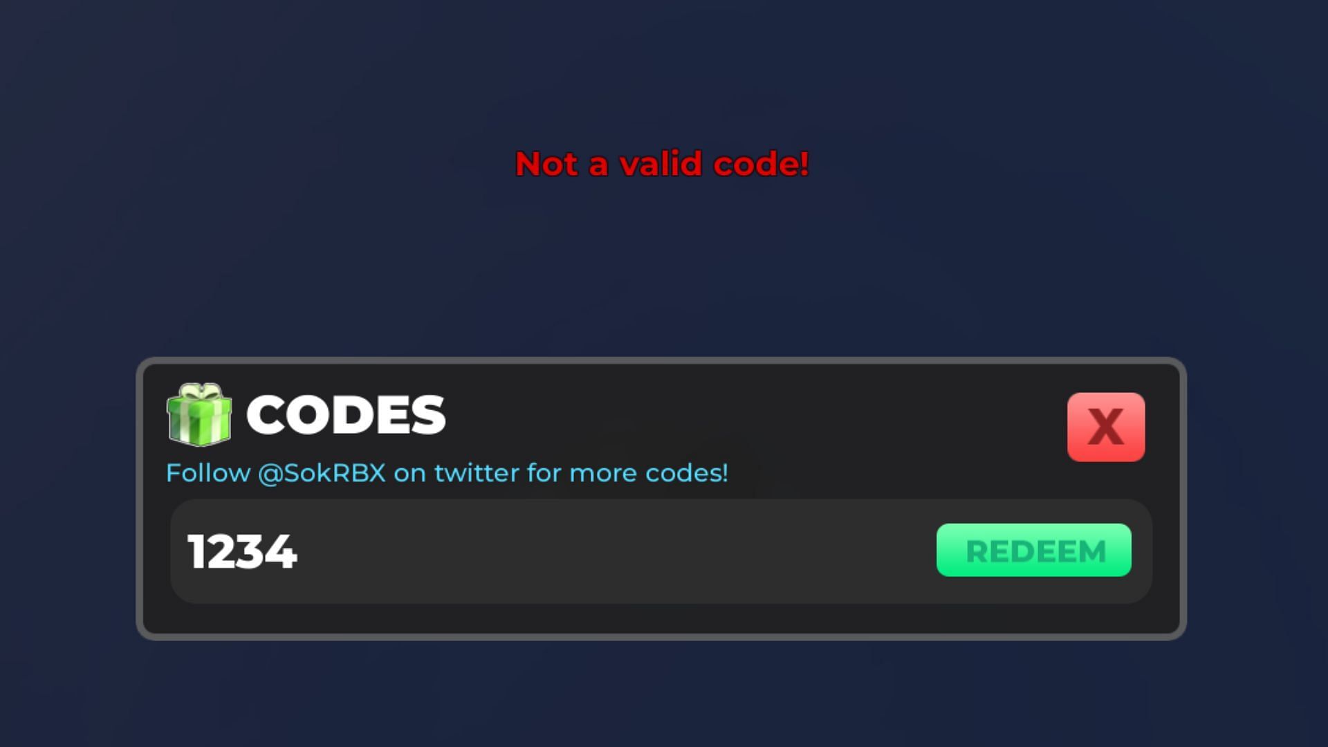 Ultimate Showdown invalid code issue (Image via Roblox)