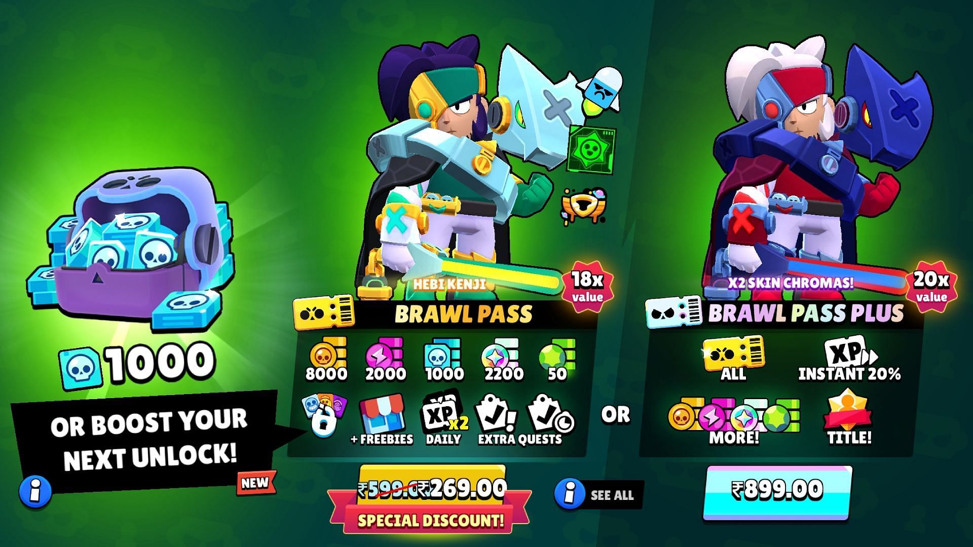 Featured skins in premium variants Brawl Pass (Image via Supercell)