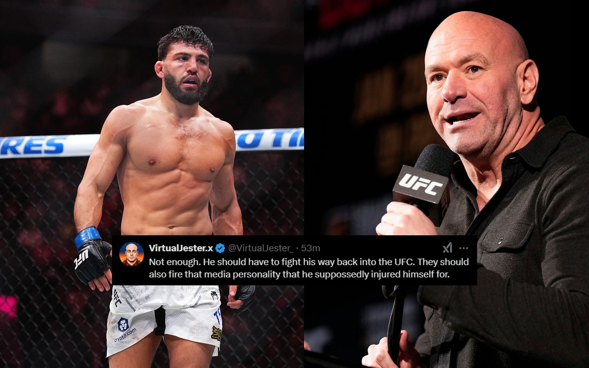 Fans react to Dana White claiming Arman Tsarukyan has to earn title shot. [Images courtesy: Getty]