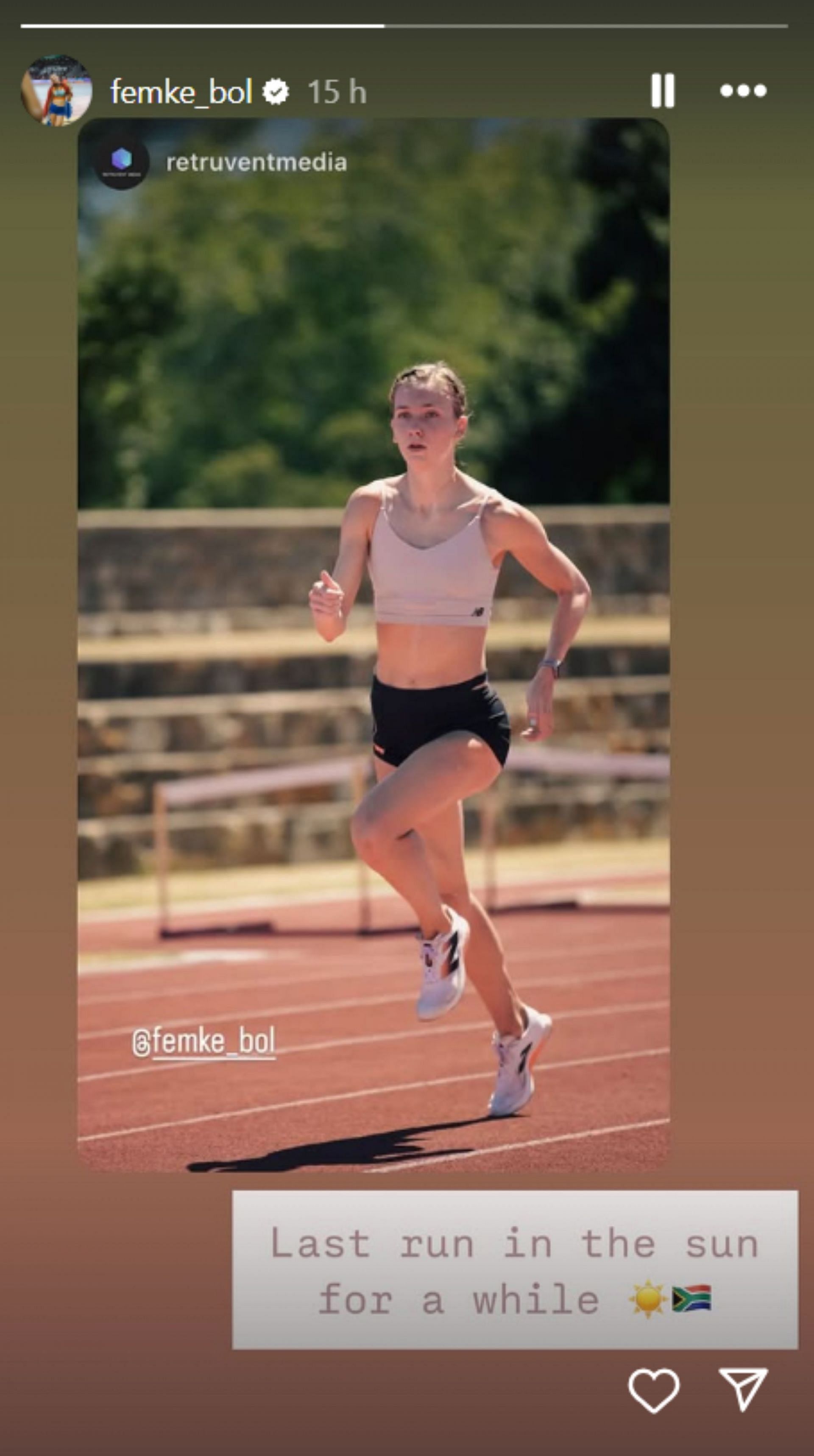 Femke Bol runs the last outdoor session; Instagram - @femke_bol