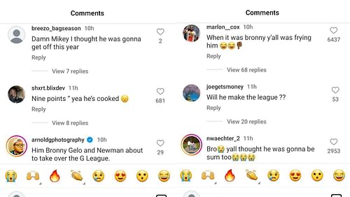 College hoops fans took to Instagram to share their reactions about Mikey Williams' performance against Arizona. Source: Instagram/@overtime