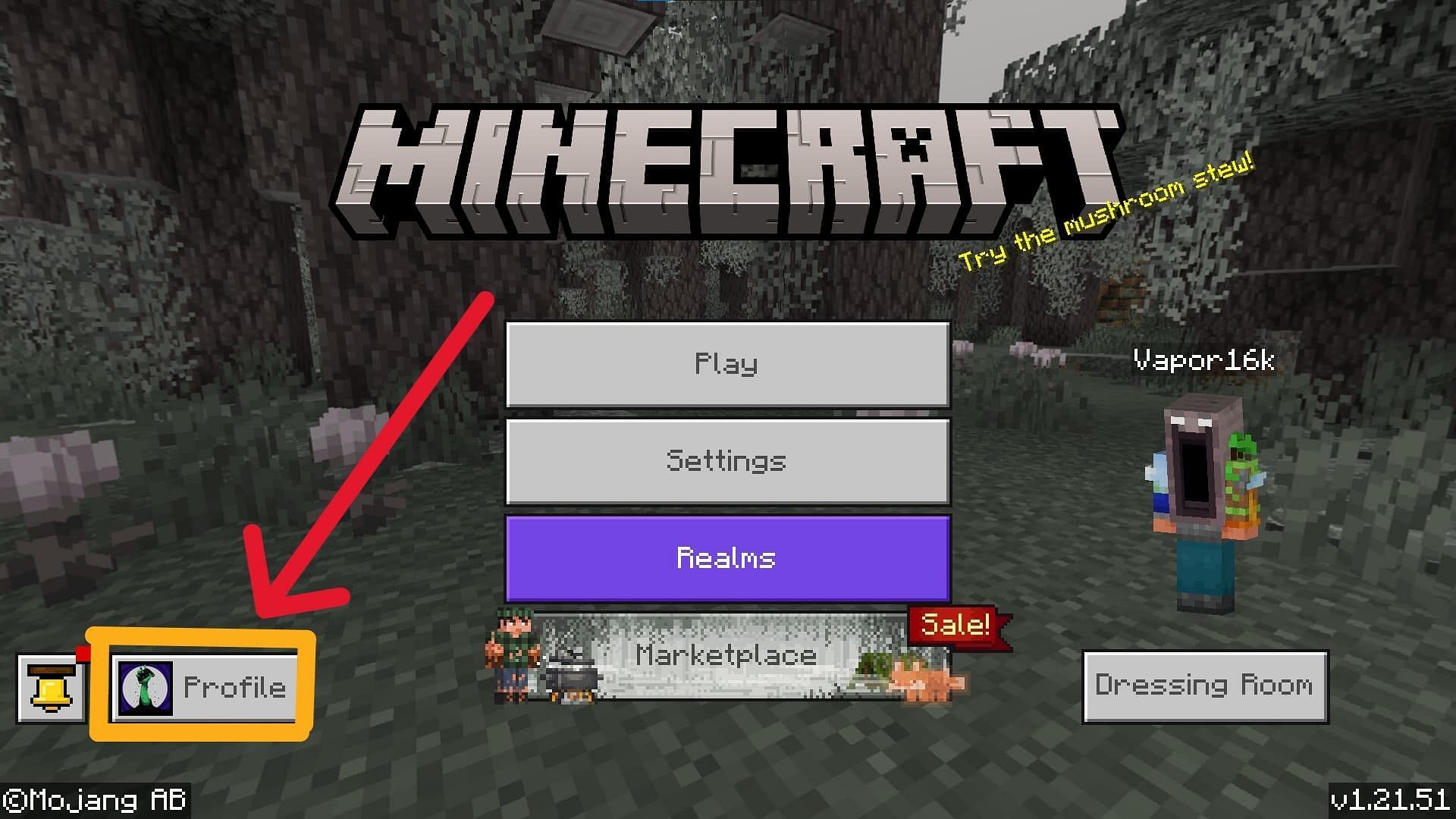 Go to Profile to check achievements (Image via Mojang)