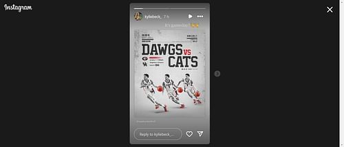 Kylie Beck was excited for Georgia Bulldogs' men's basketball showdown with Kentucky on January 7. (Source: https://www.instagram.com/stories/kyliebeck_/3540376182375087564/?igsh=MTM5Y3cwaXhrdzloNA%3D%3D)