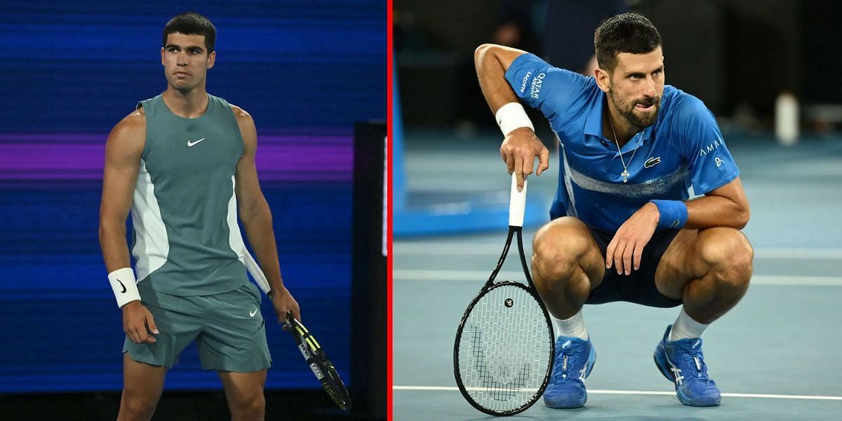 Carlos Alcaraz (L) Novak Djokovic (R) at the Australian Open | Getty