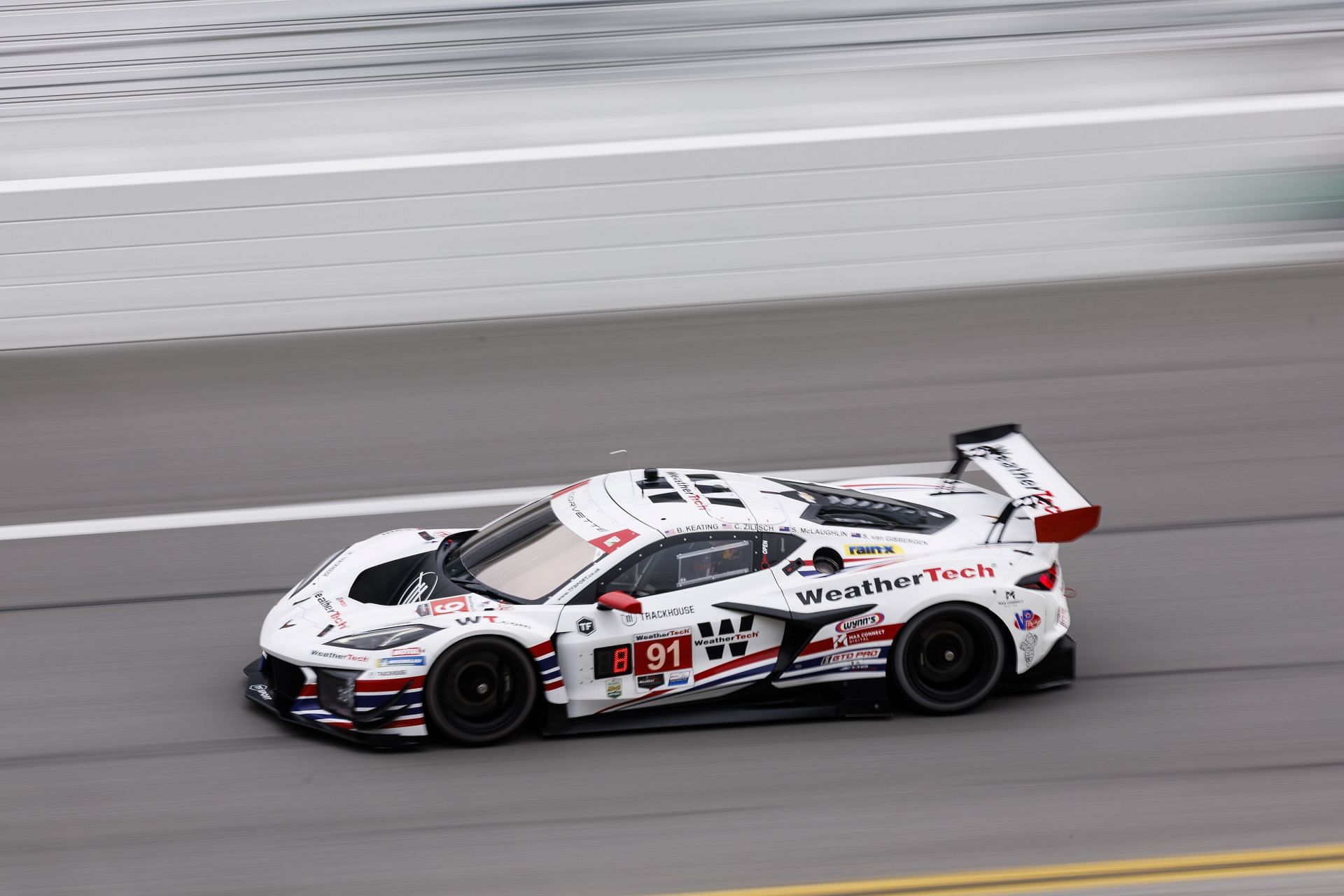 The #91 Trackhouse by TF Sport Corvette Z06 GT3.R of Ben Keating, Connor Zilisch, Scott McLaughlin, and Shane van Gisbergen during qualifying for the Rolex 24 at Daytona International Speedway on January 23, 2025- Source: Getty