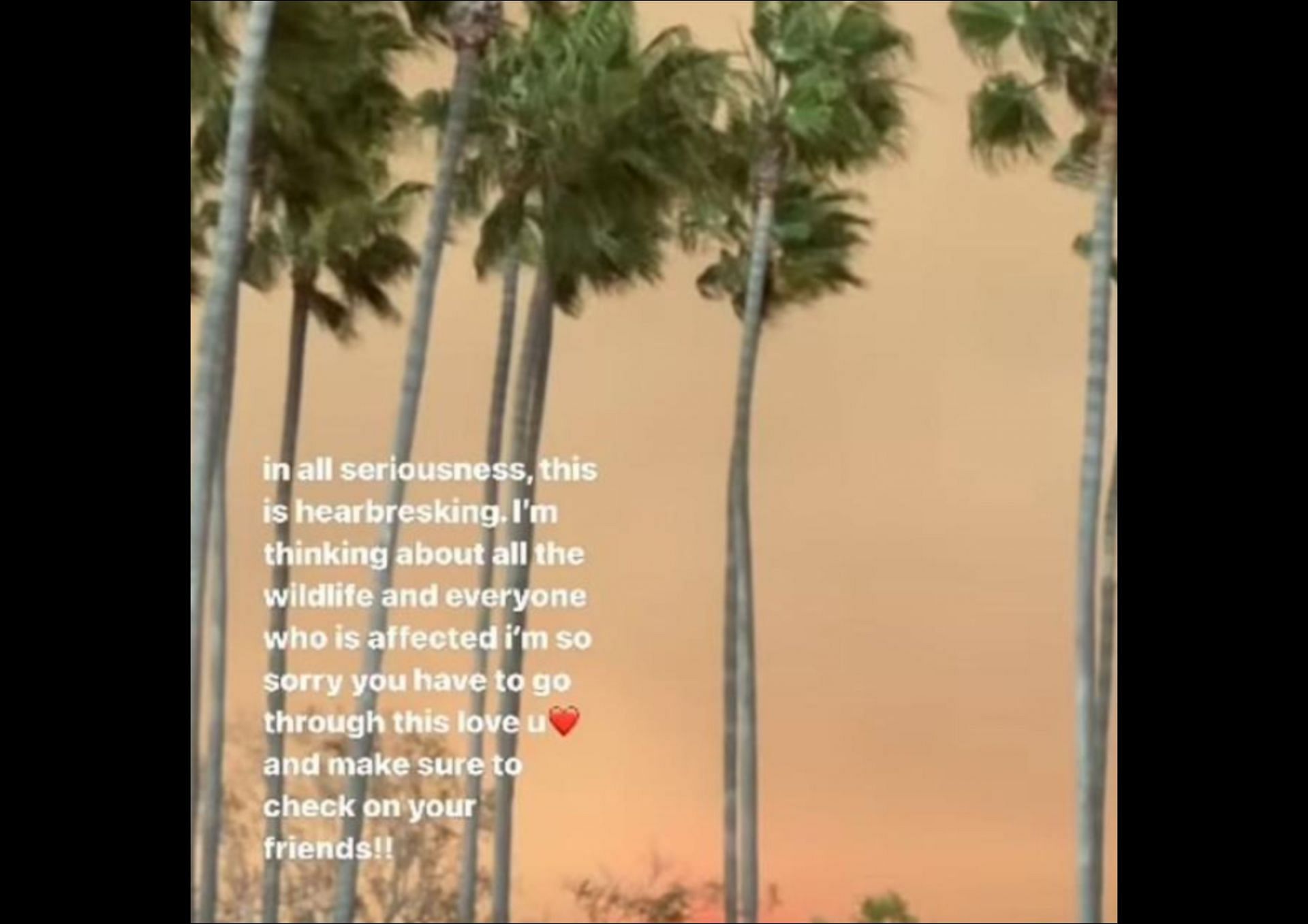 The influencer took to her Instagram stories to address the wildfires (Image via Instagram)