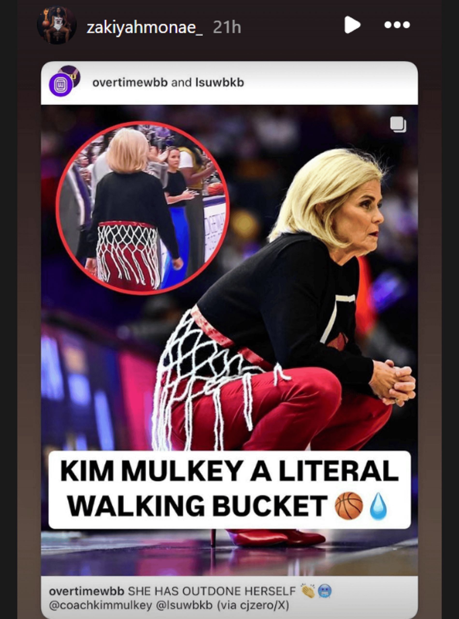 ZaKiyah Johnson reshares her future coach Kim Mulkey&#039;s unique fashion choice (Source: Instagram/ zakiyahmonae_)