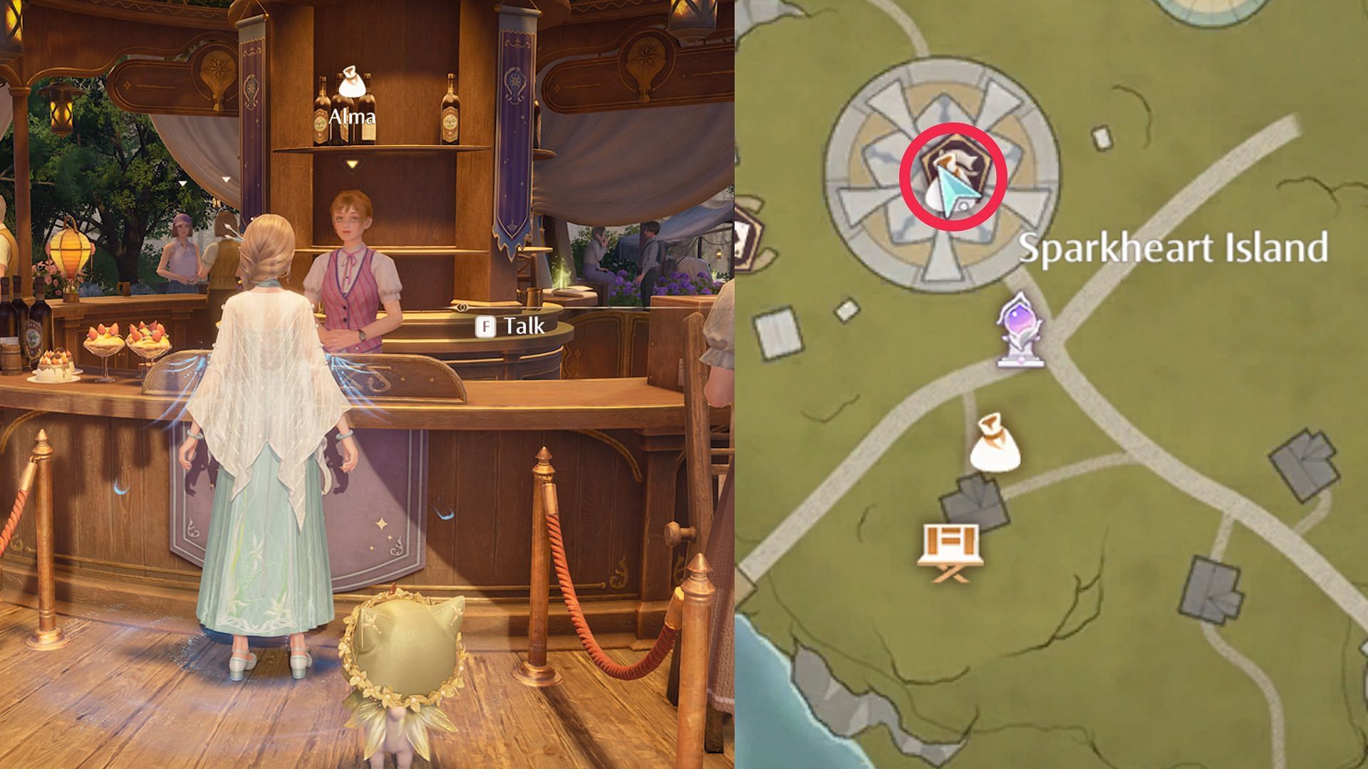 Location of Alma&#039;s shop on Firework Isles (Image via Infold Games)