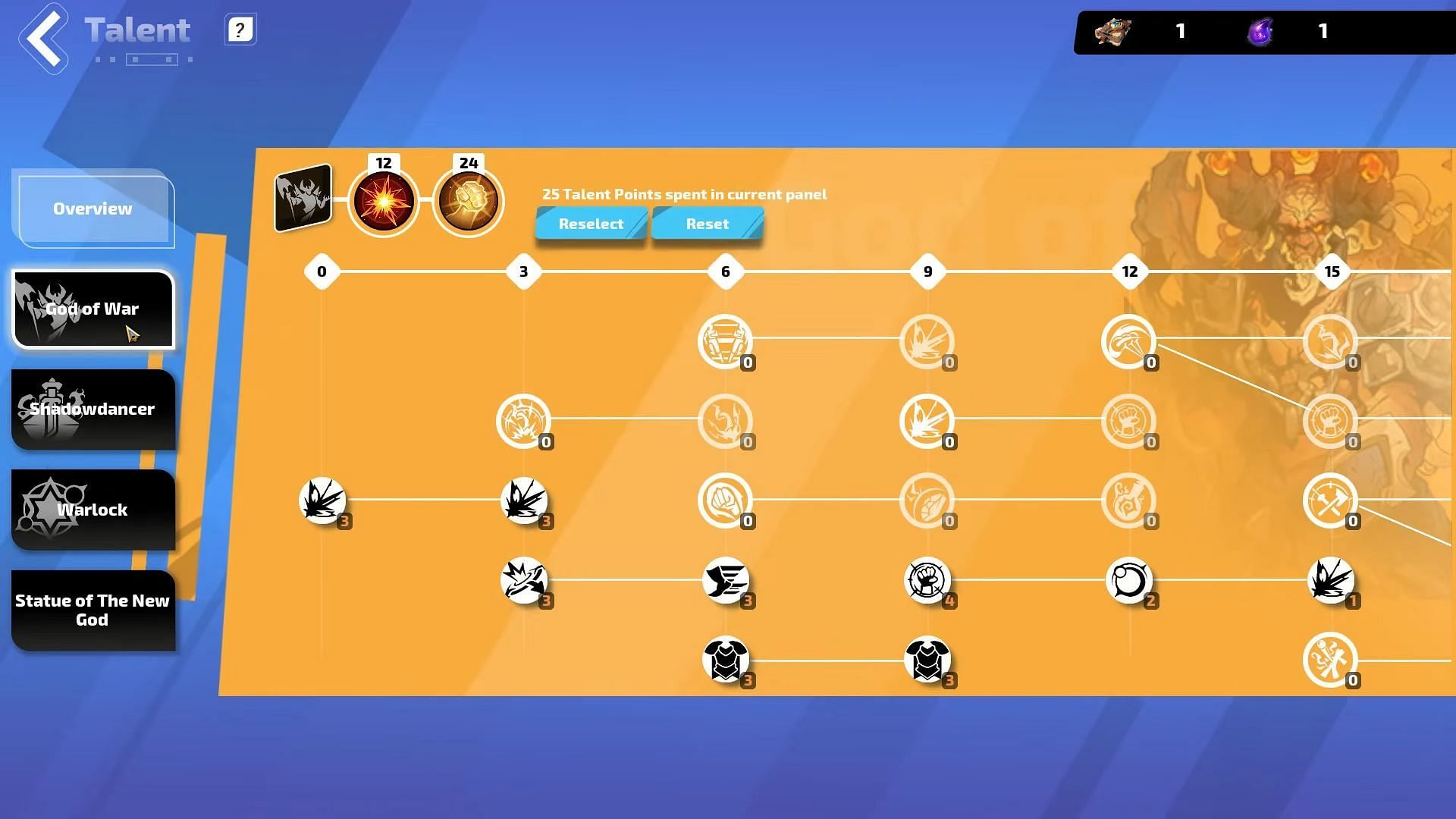 Rehan&#039;s Talent Tree is as simple as his playstyle (Image via XD Inc. || YouTube/@marcusnordstrom9251)