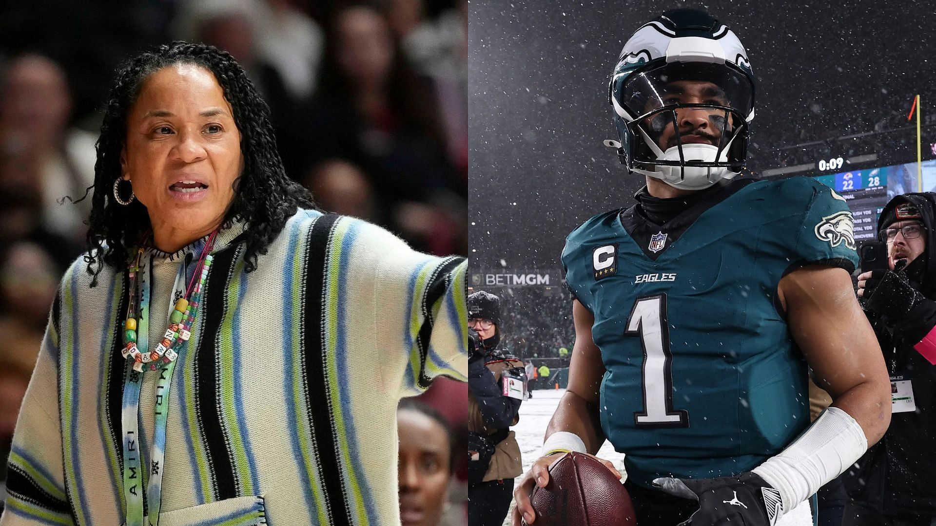 South Carolina coach Dawn Staley, Philadelphia Eagles QB Jalen Hurts