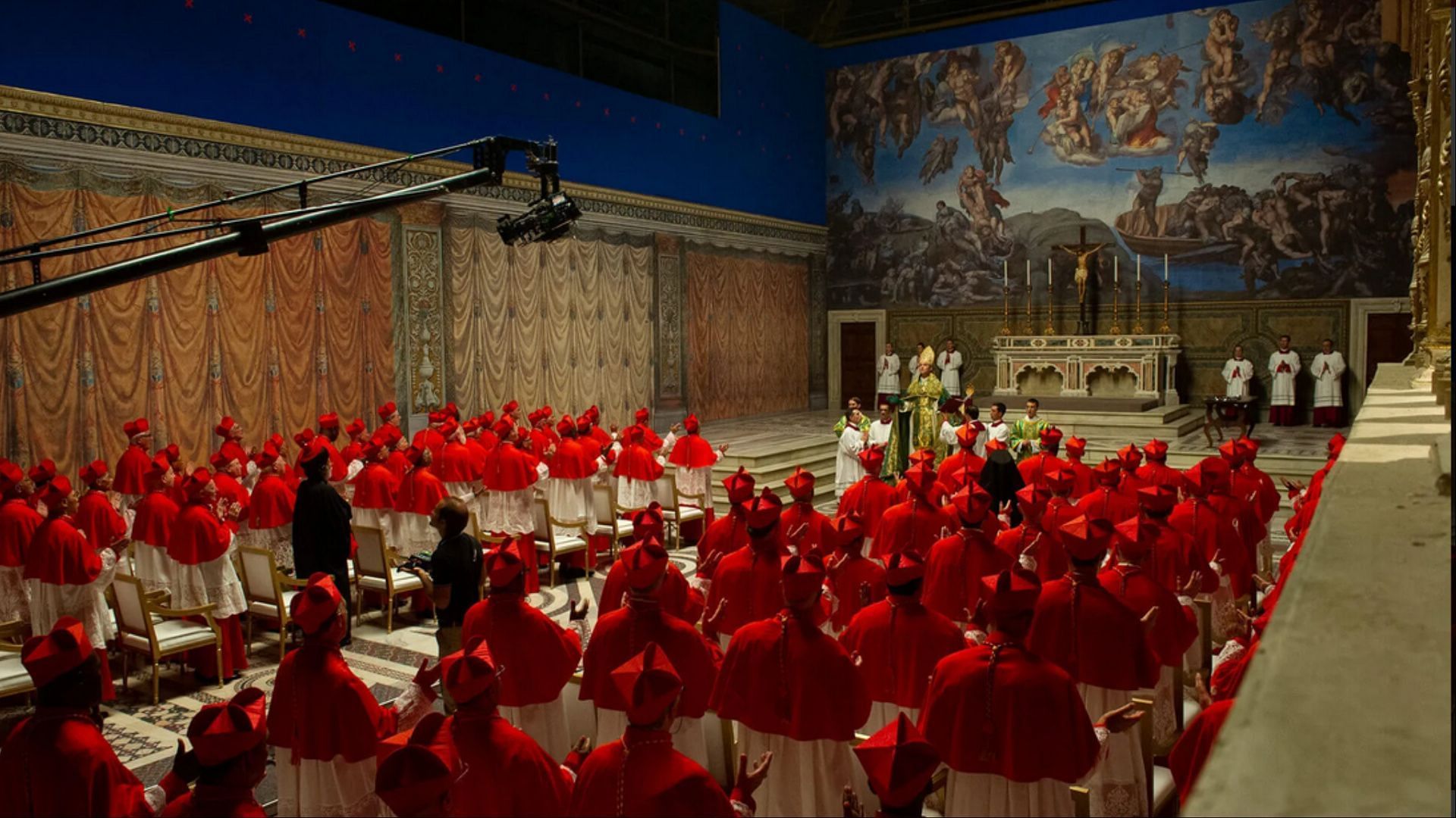 Behind the scenes of the filming of Conclave ( image via Cinecitta Studio website)