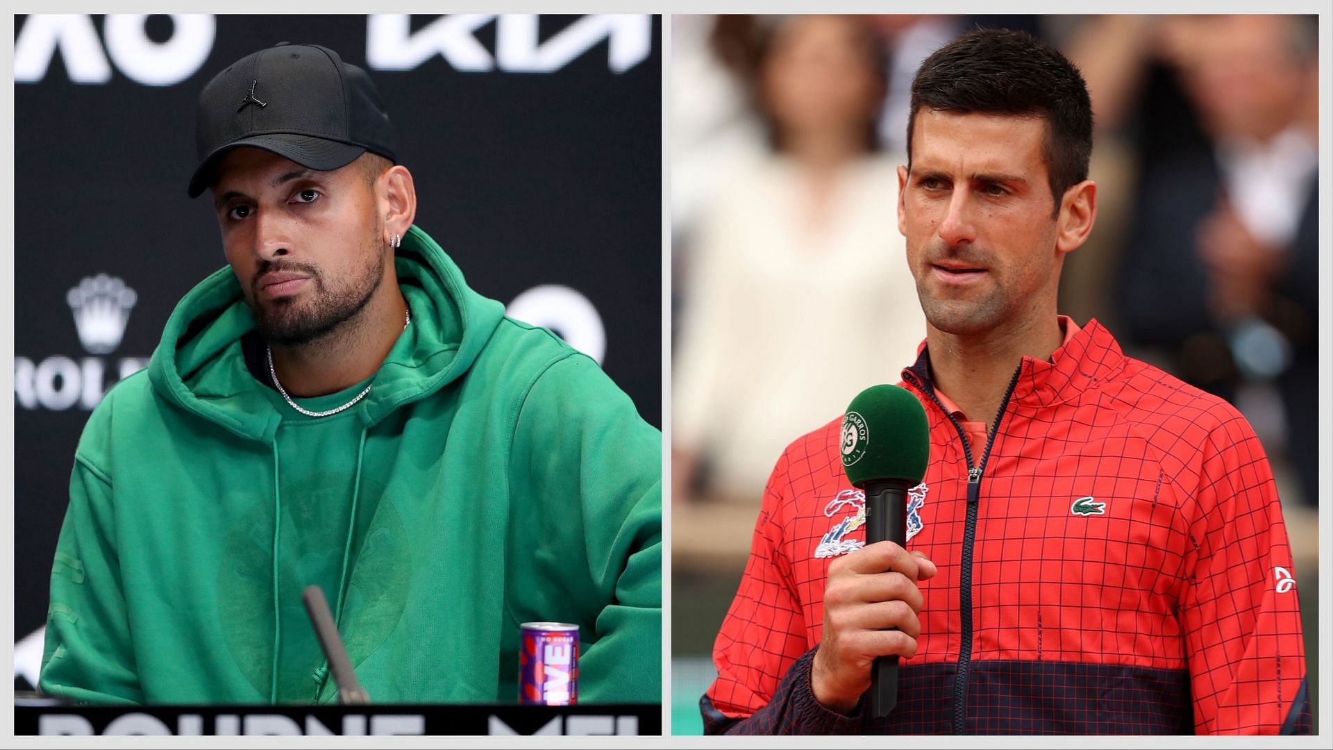 Nick Kyrgios(left) and Novak Djokovic(right). Images: Getty