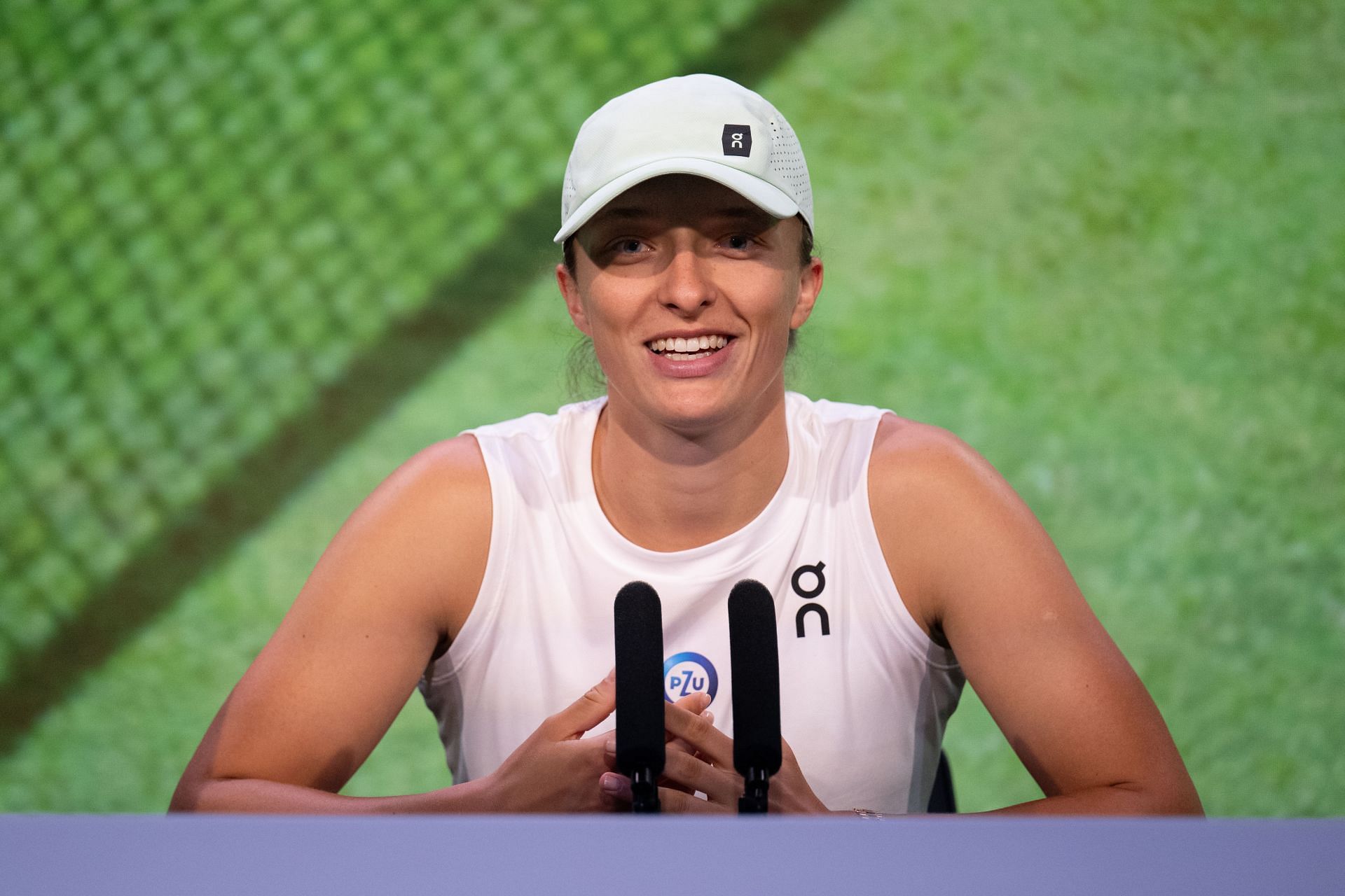 Iga Swiatek talks to the media at Wimbledon