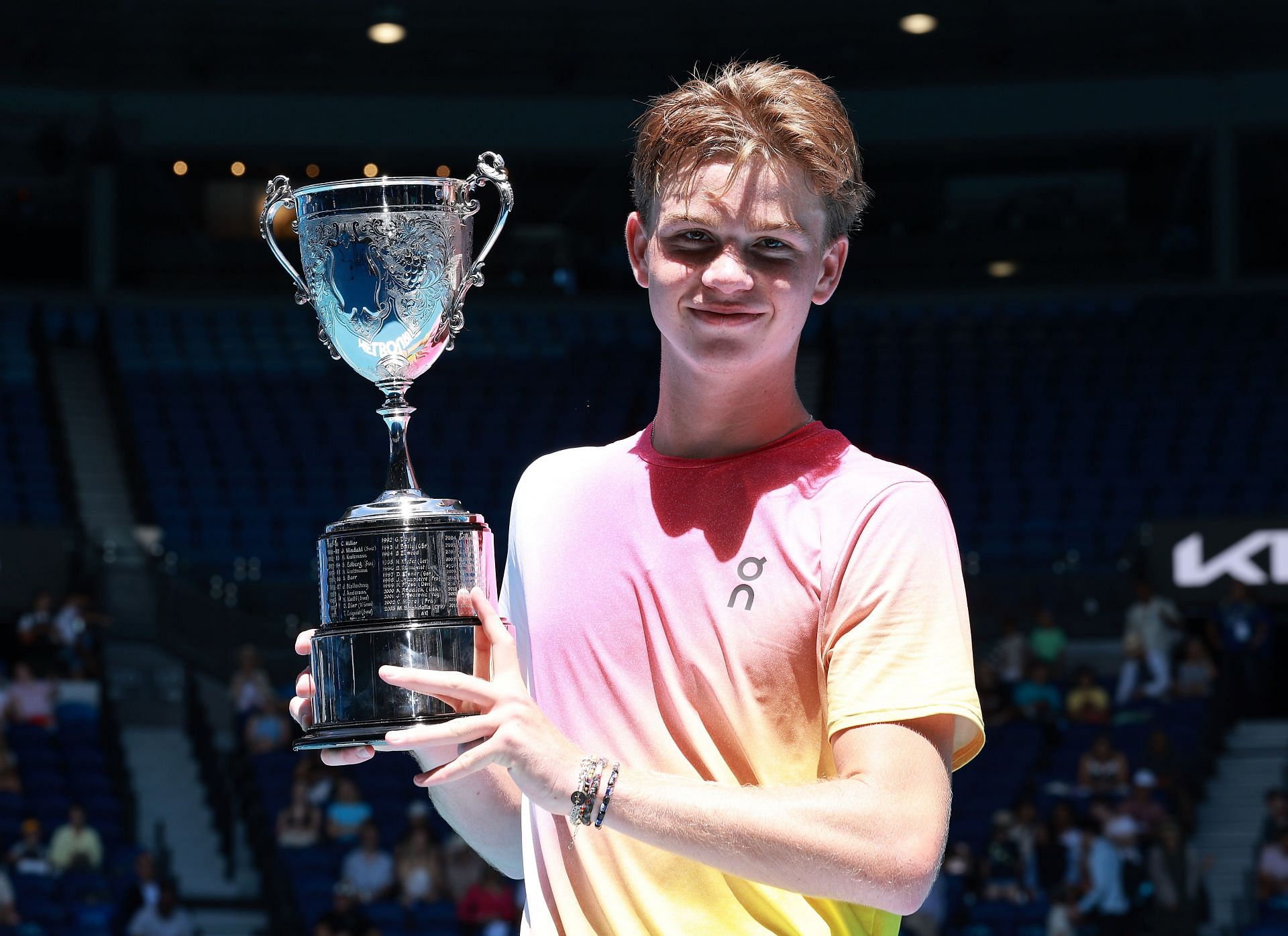 In Picture: Henry Bernet poses with the trophy after winning the Junior Boys&#039; Singles Final at the 2025 Australian Open. Source: Getty