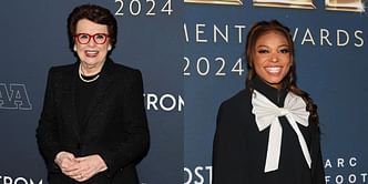 Billie Jean King reacts as Gabby Thomas is added to the Women's Sports Foundation's Board of Trustees